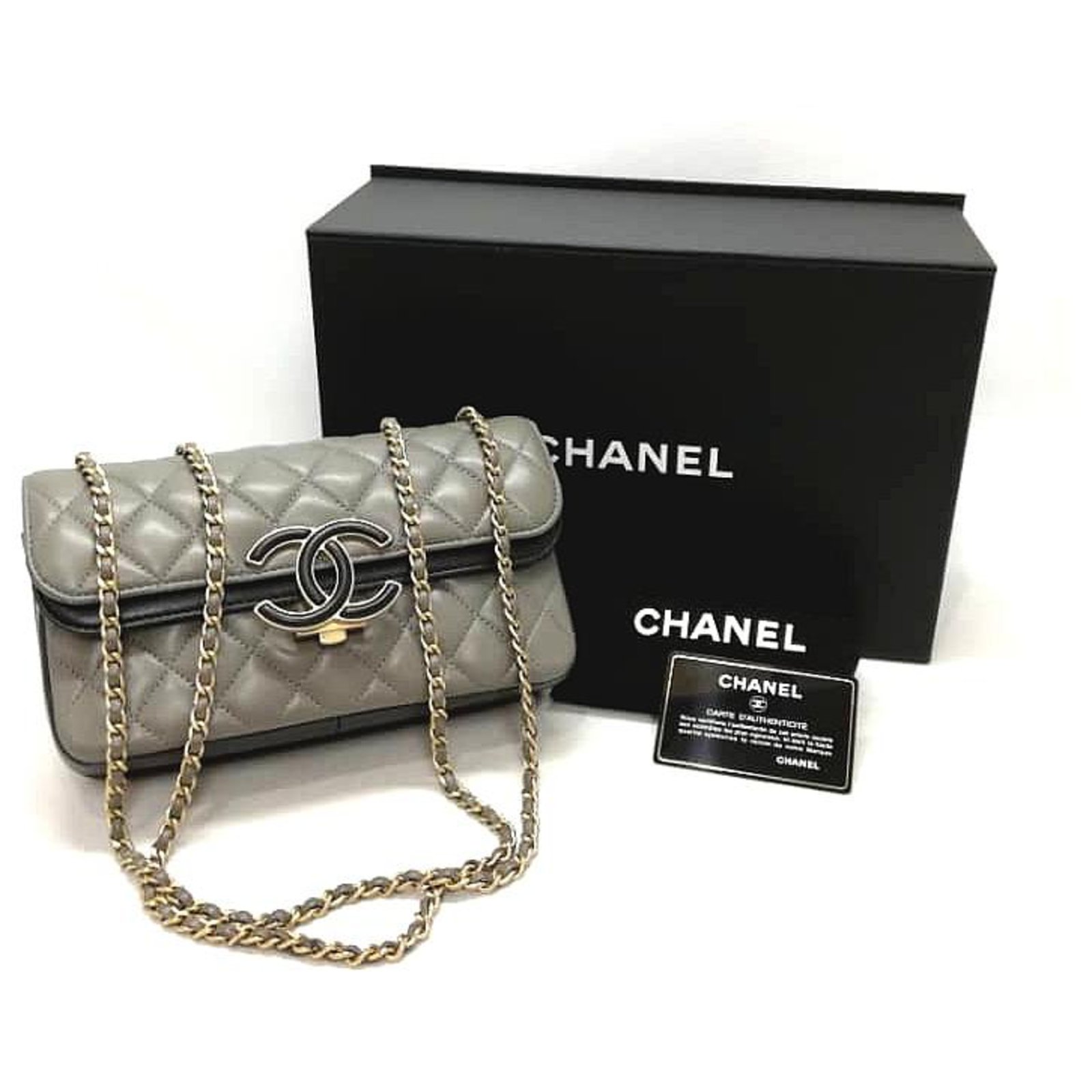 Chanel Enamel CC Flap Grey Leather ref.179027 - Joli Closet