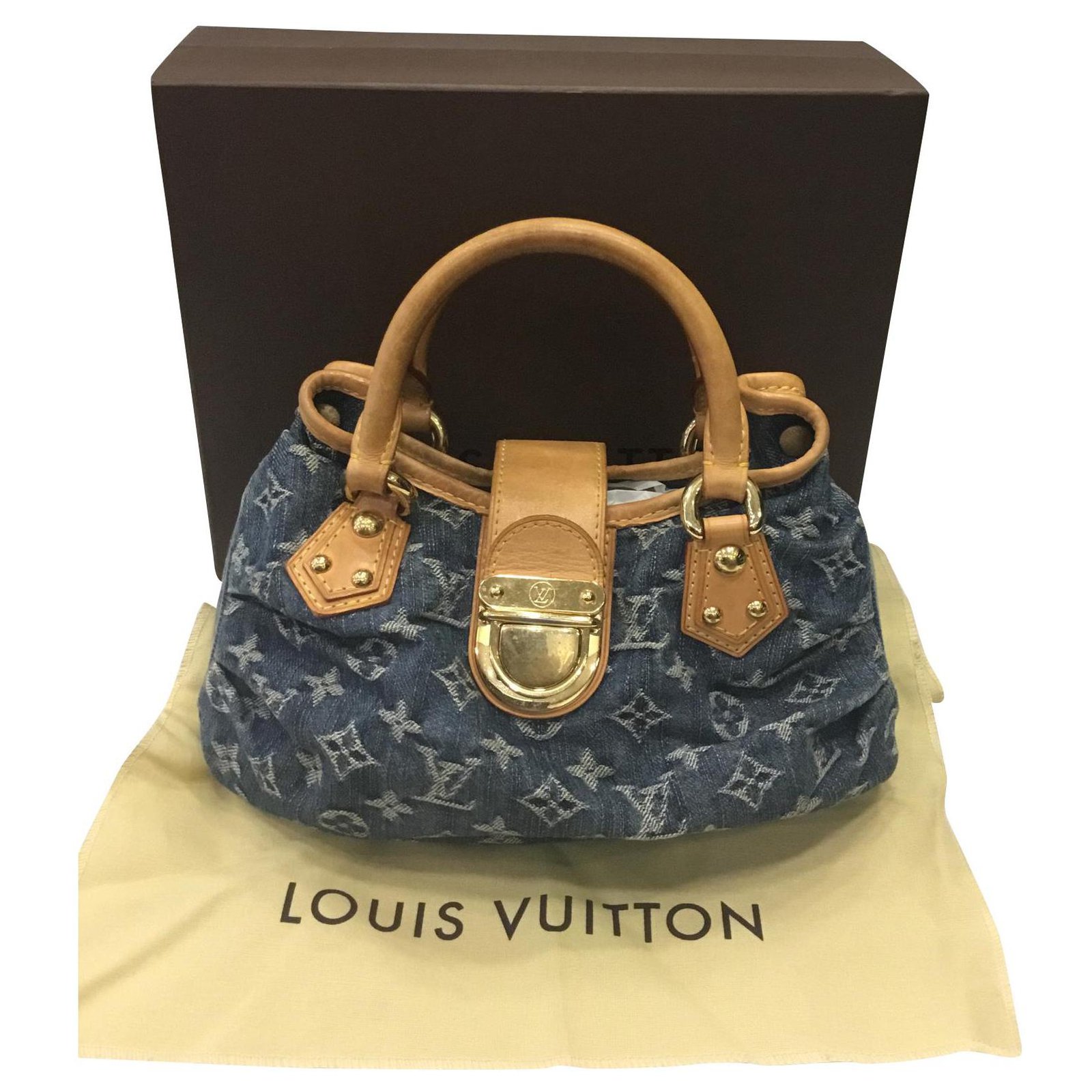 LOUIS VUITTON Denim Pleaty Monogram Mini Bag Jean Bag That New New