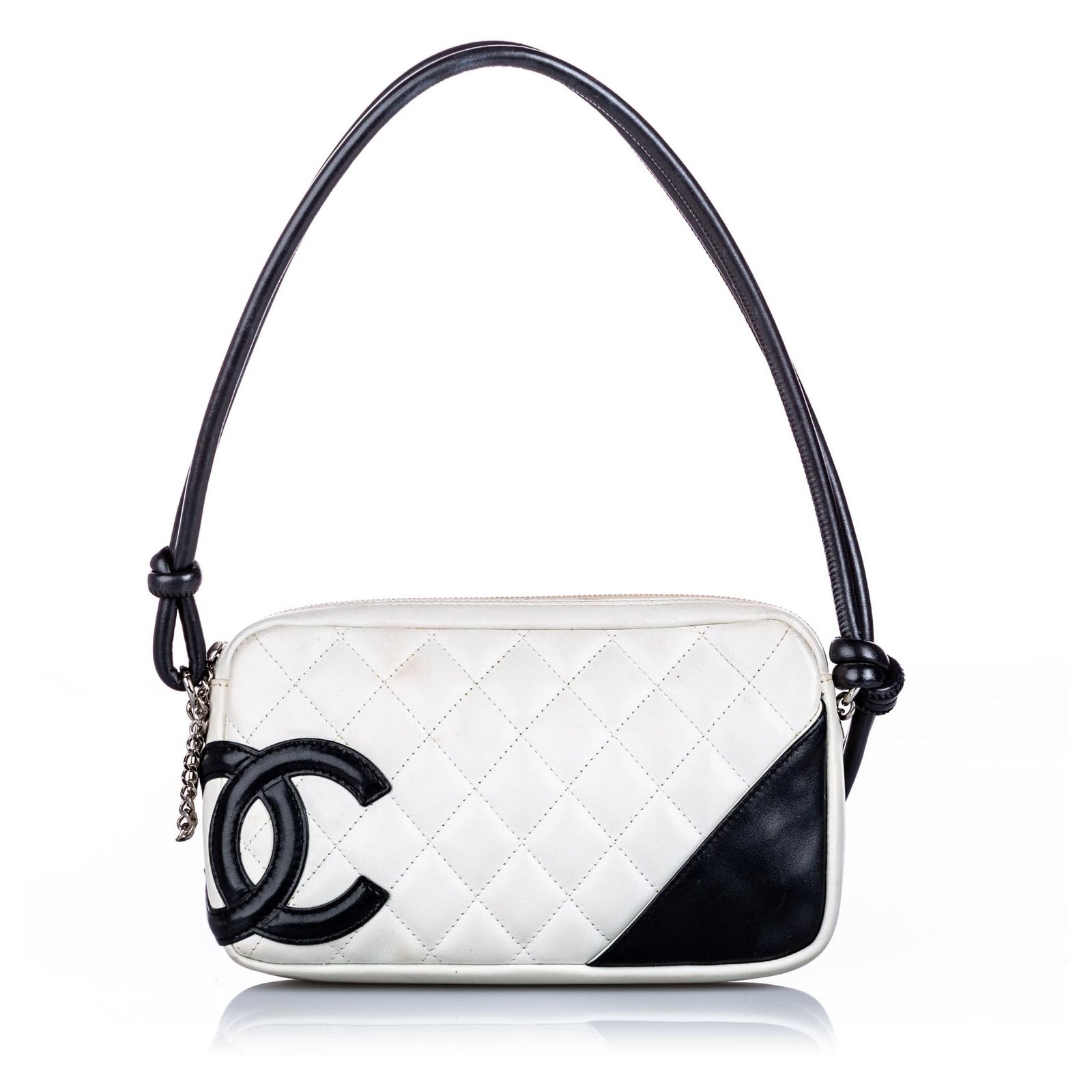 Chanel White Quilted Leather Ligne Cambon Pochette Chanel