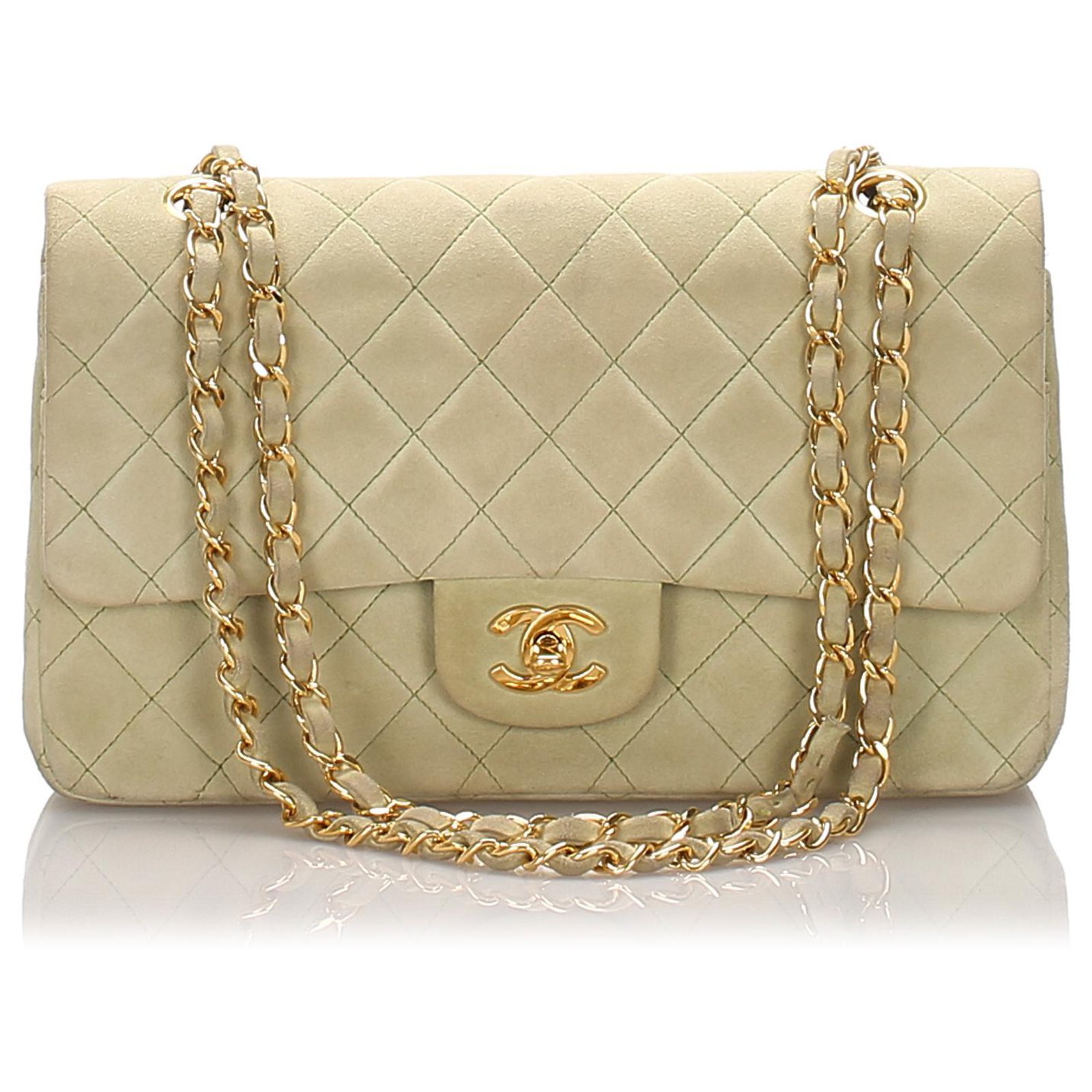 Timeless Chanel Green Classic Medium Nubuck Leather lined Flap Bag Light  green ref.179841 - Joli Closet