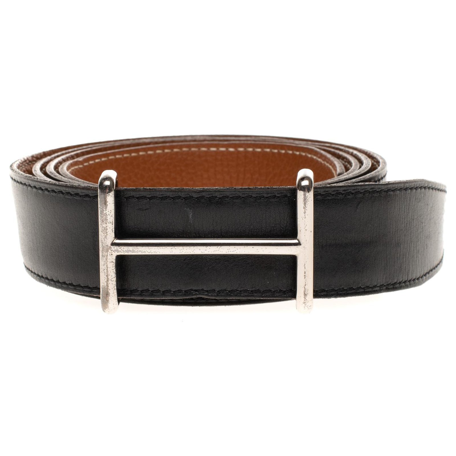Hermès Reversible belt in black box leather and Togo gold with wide H ...