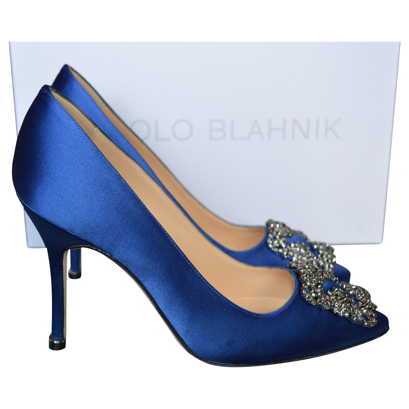 Manolo Blahnik Pumps Hangisi NEW 35 eu Blue Satin ref.180206