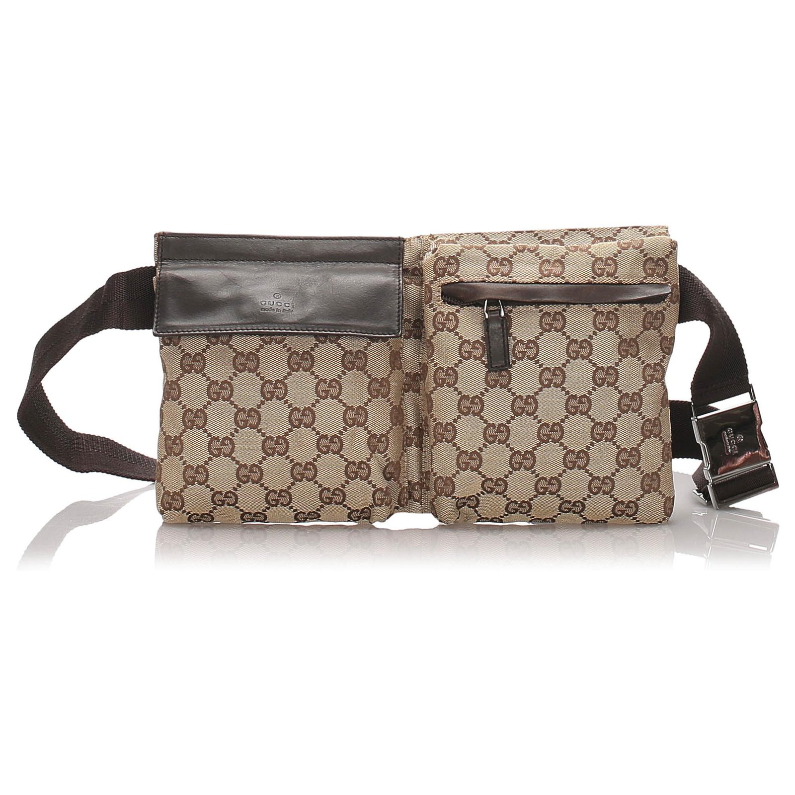 Gucci Front Pocket Belt Bag GG Supreme Black/Beige in Canvas with