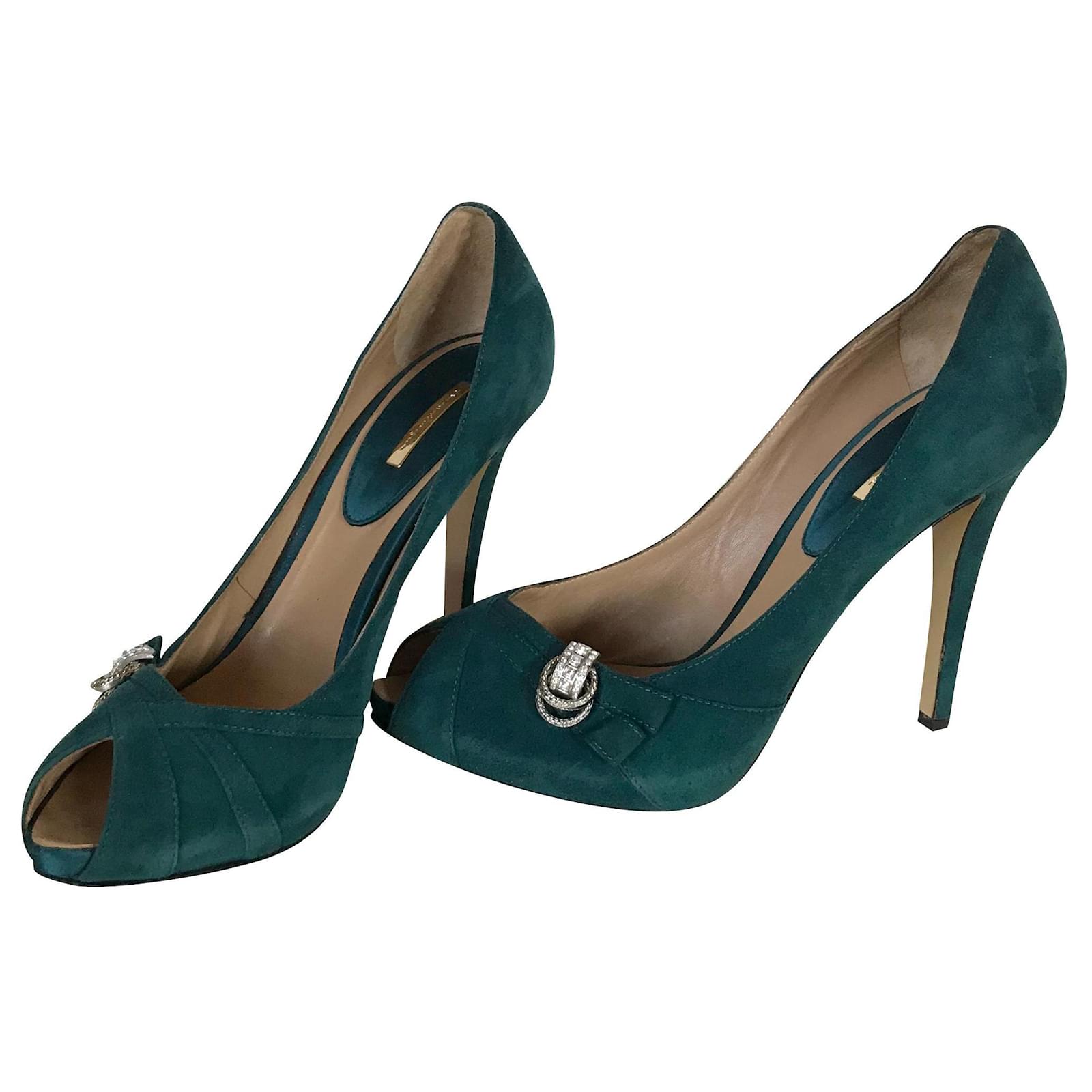 green open toe heels