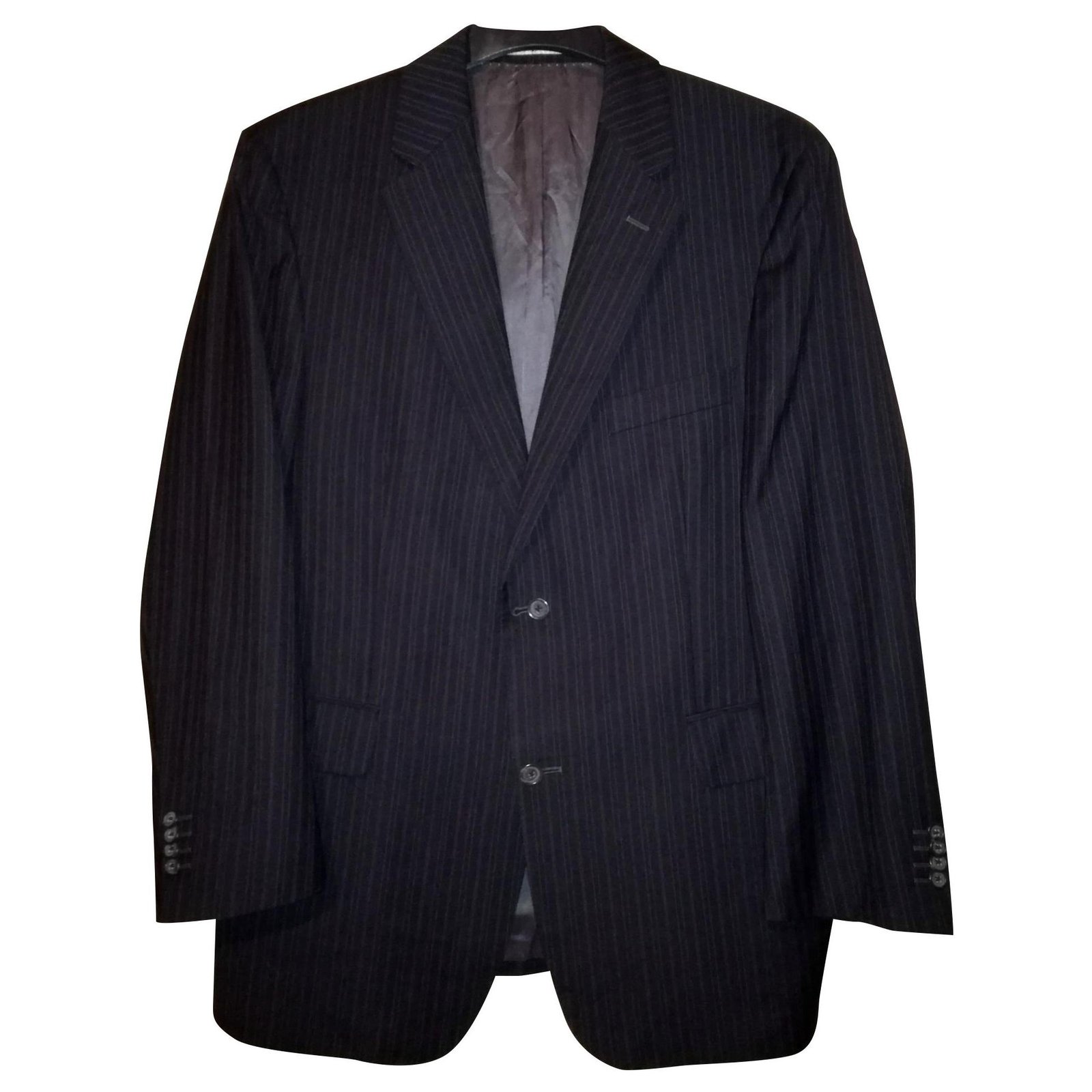 Burberry London Classic Gary Wool 100 Black Striped Suit Jacket Blazer Wood   - Joli Closet