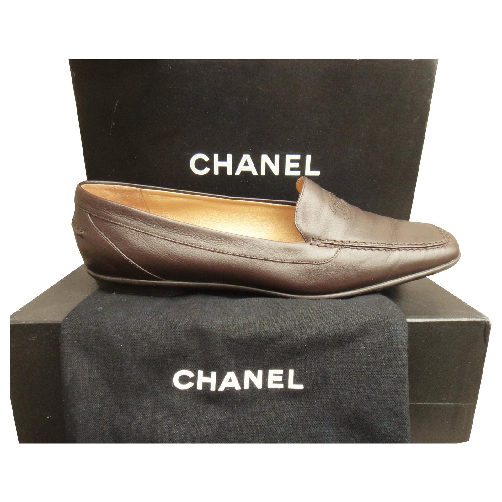 Chanel p loafers 38 Dark brown Leather ref.182029 - Joli Closet