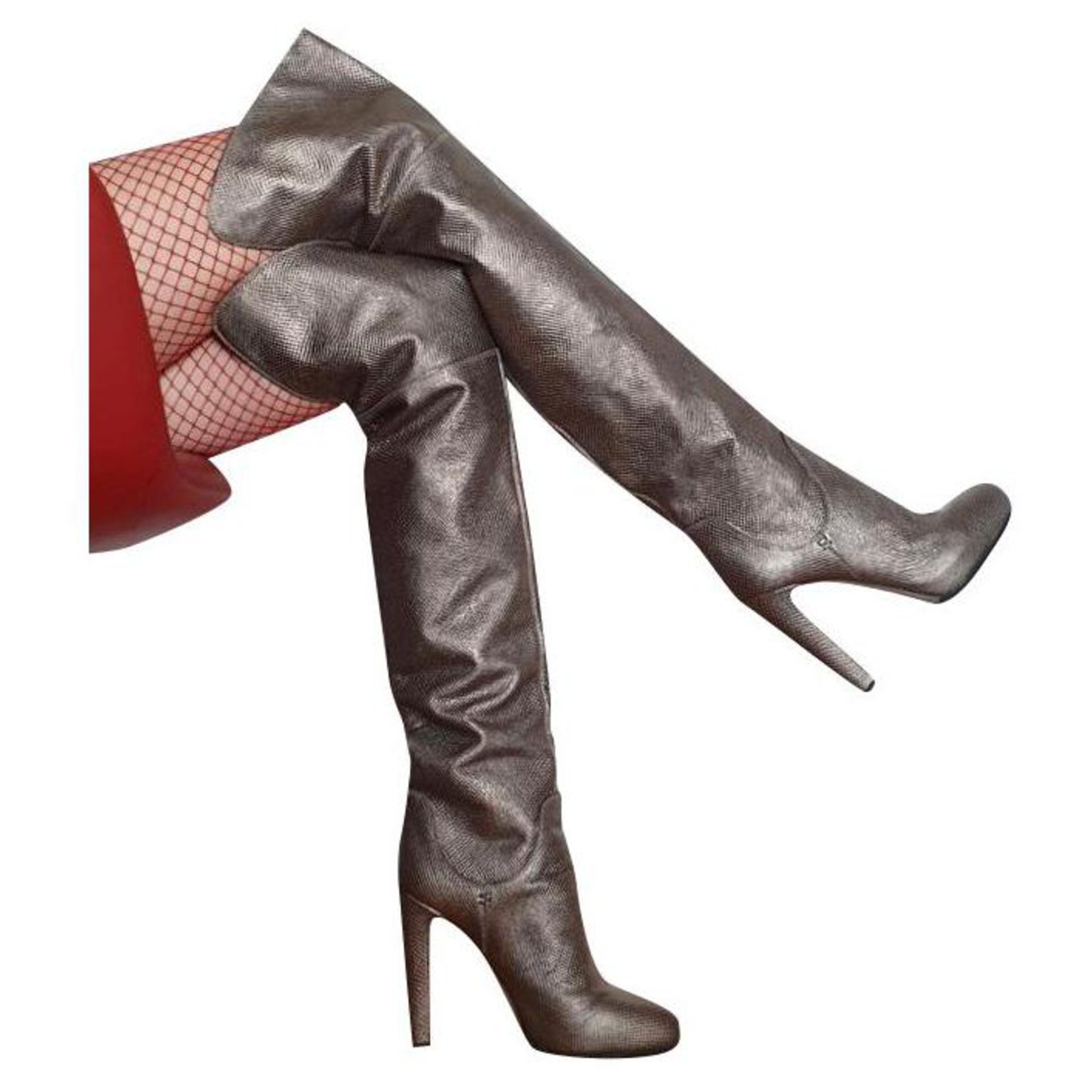 Sergio Rossi thigh boots Silvery Leather ref.182286 - Joli Closet