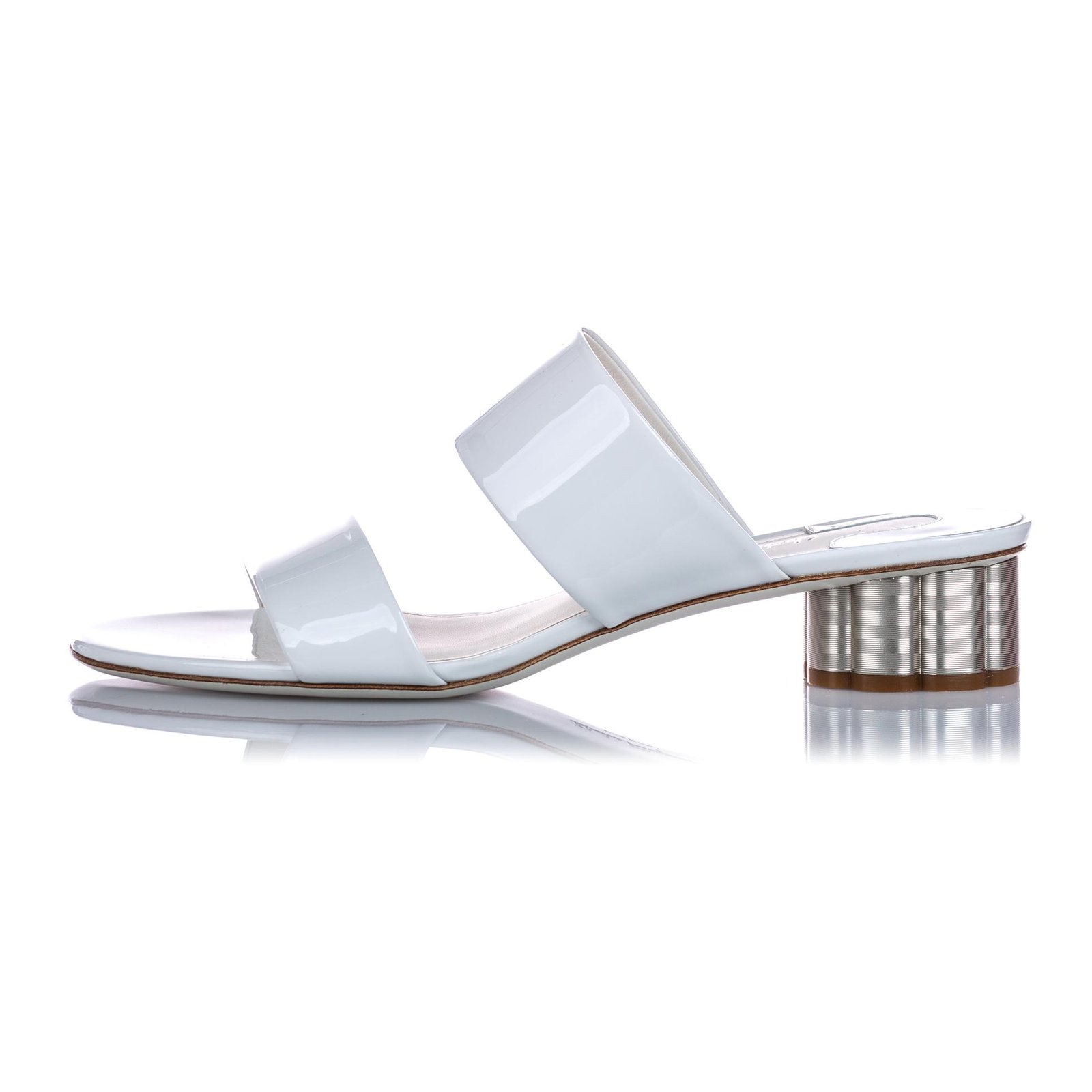 Salvatore Ferragamo Ferragamo White Two-Banded Patent Leather