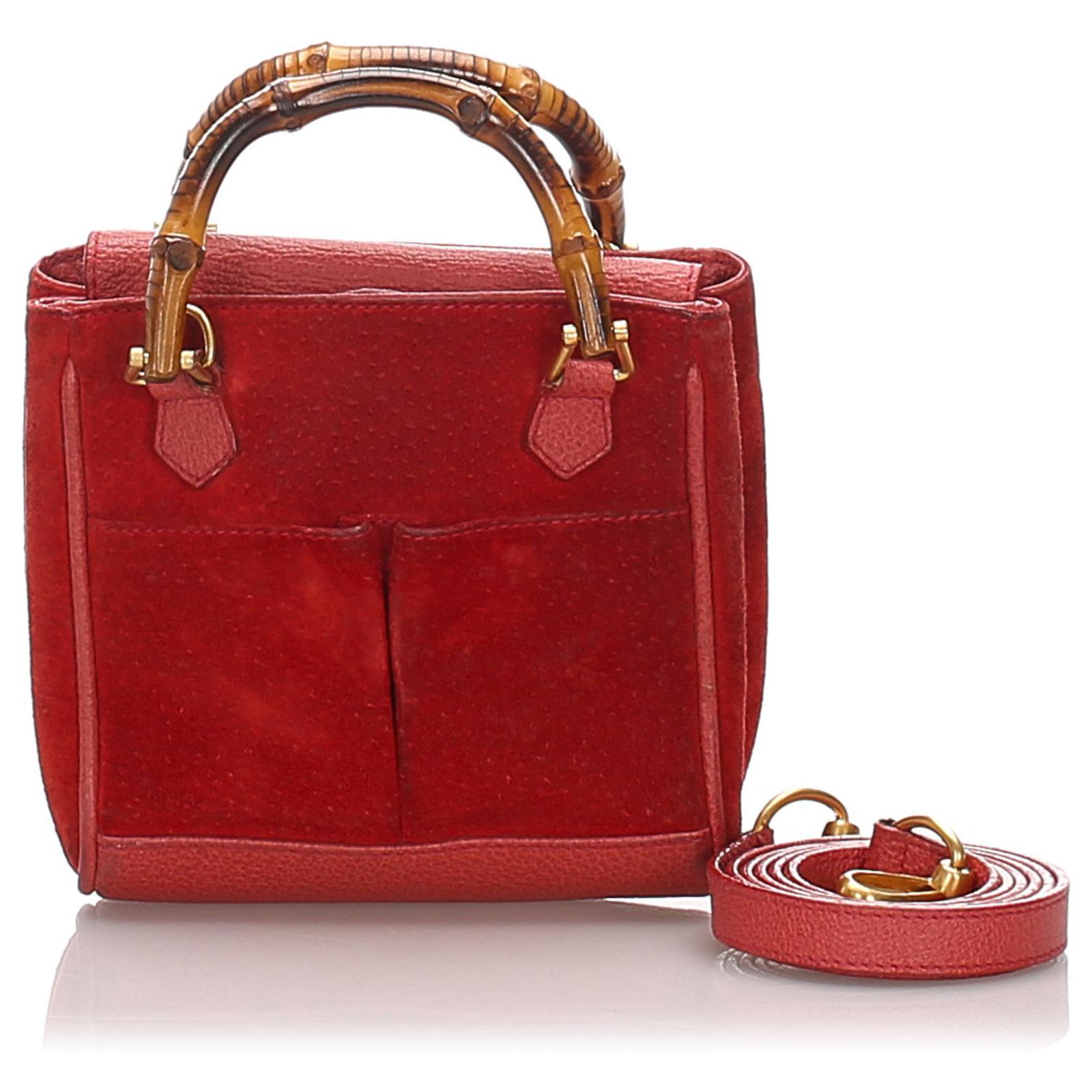 Gucci Gucci Red Bamboo Suede Satchel 