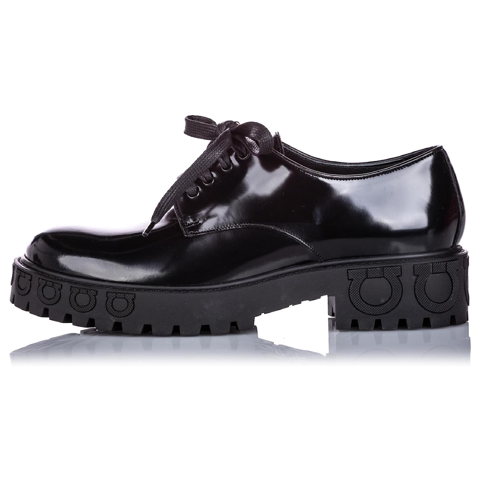 Salvatore Ferragamo Ferragamo Black Patent Leather Gancini Lace-Up