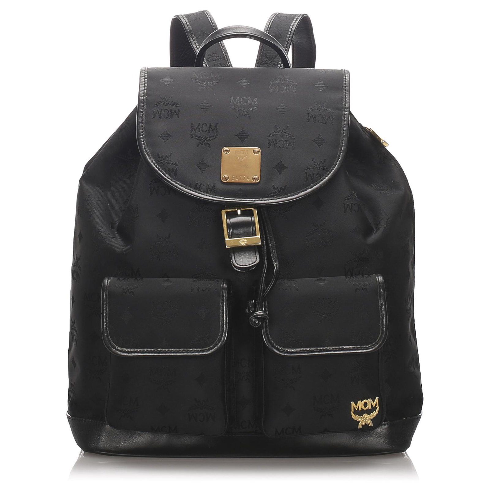 MCM Black Nylon and Leather Drawstring Backpack