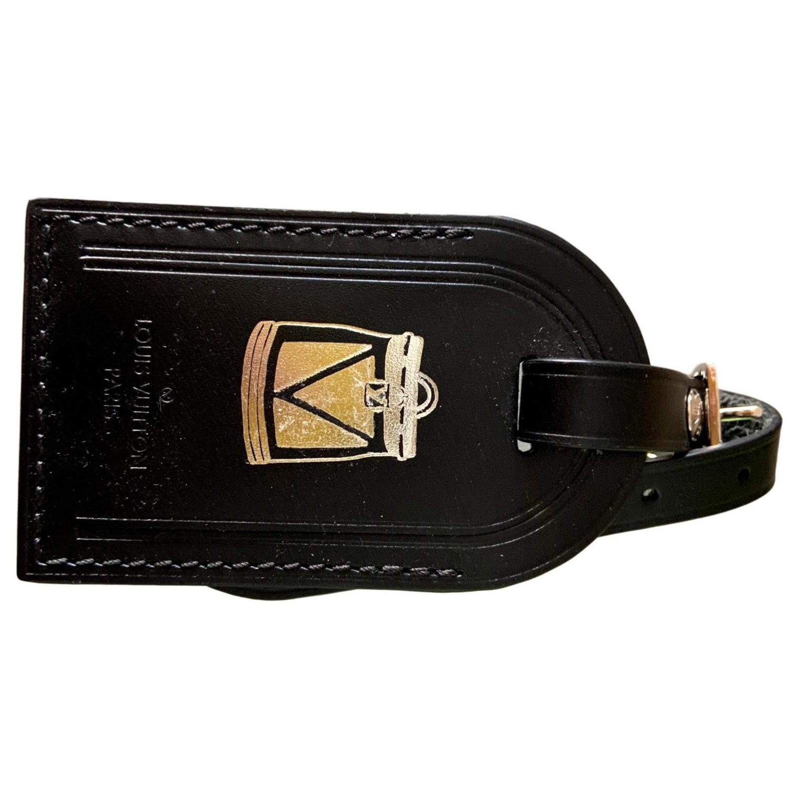 Louis Vuitton Luggage tag black large size hot stamped Madrid Time Capsule  in silver Leather ref.183455 - Joli Closet