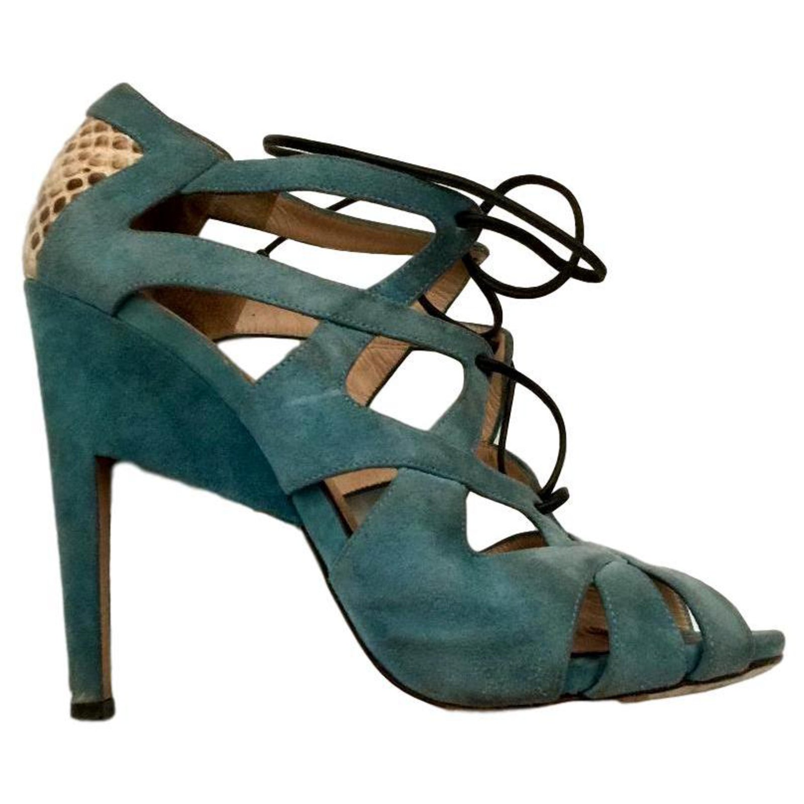 Nicholas Kirkwood Lace Up Suede Patent and Metallic Leather Heels