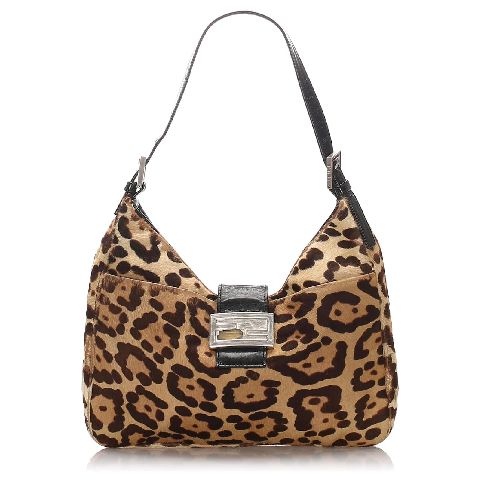 Bolso de hombro Fendi con estampado de leopardo y pelo de potro marrón  Castaño Negro Marrón claro Cuero Becerro Crin ref.183536 - Joli Closet