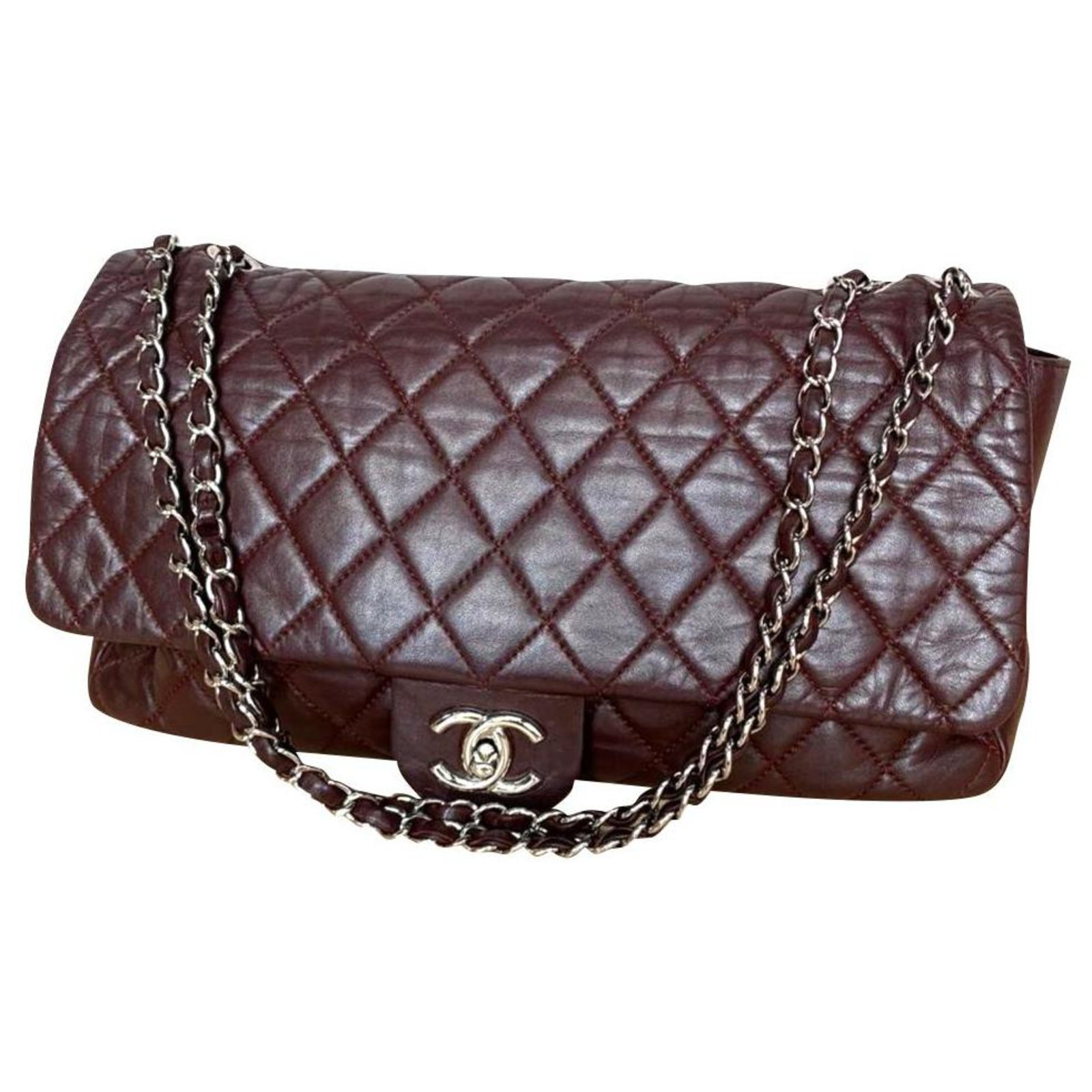 Chanel burgundy flap bag with rain cover