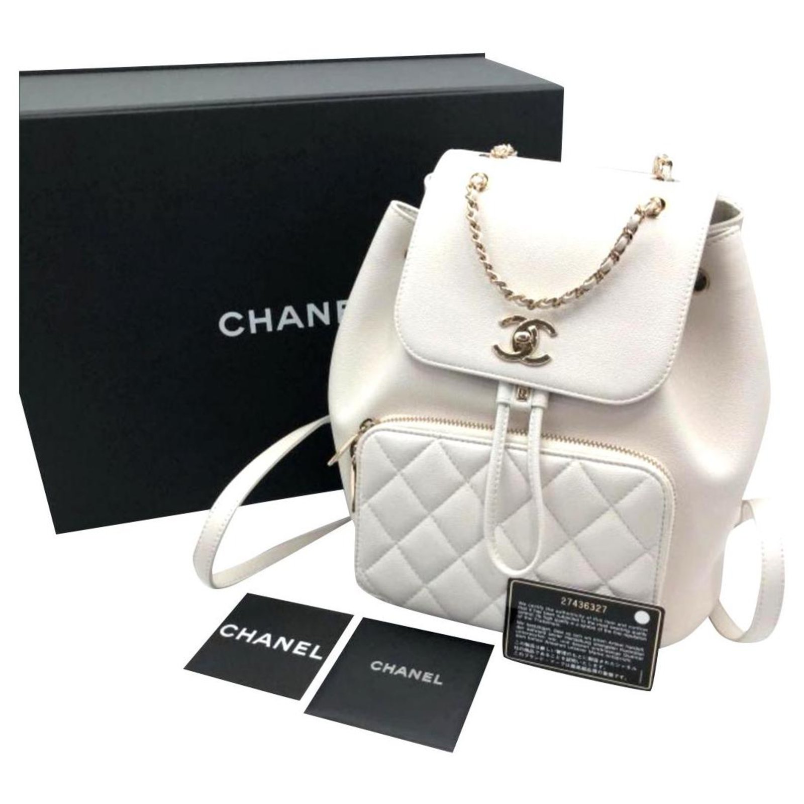 CHANEL  WHITE CAVIAR AFFINITY BACKPACK WITH LIGHT GOLD TONE