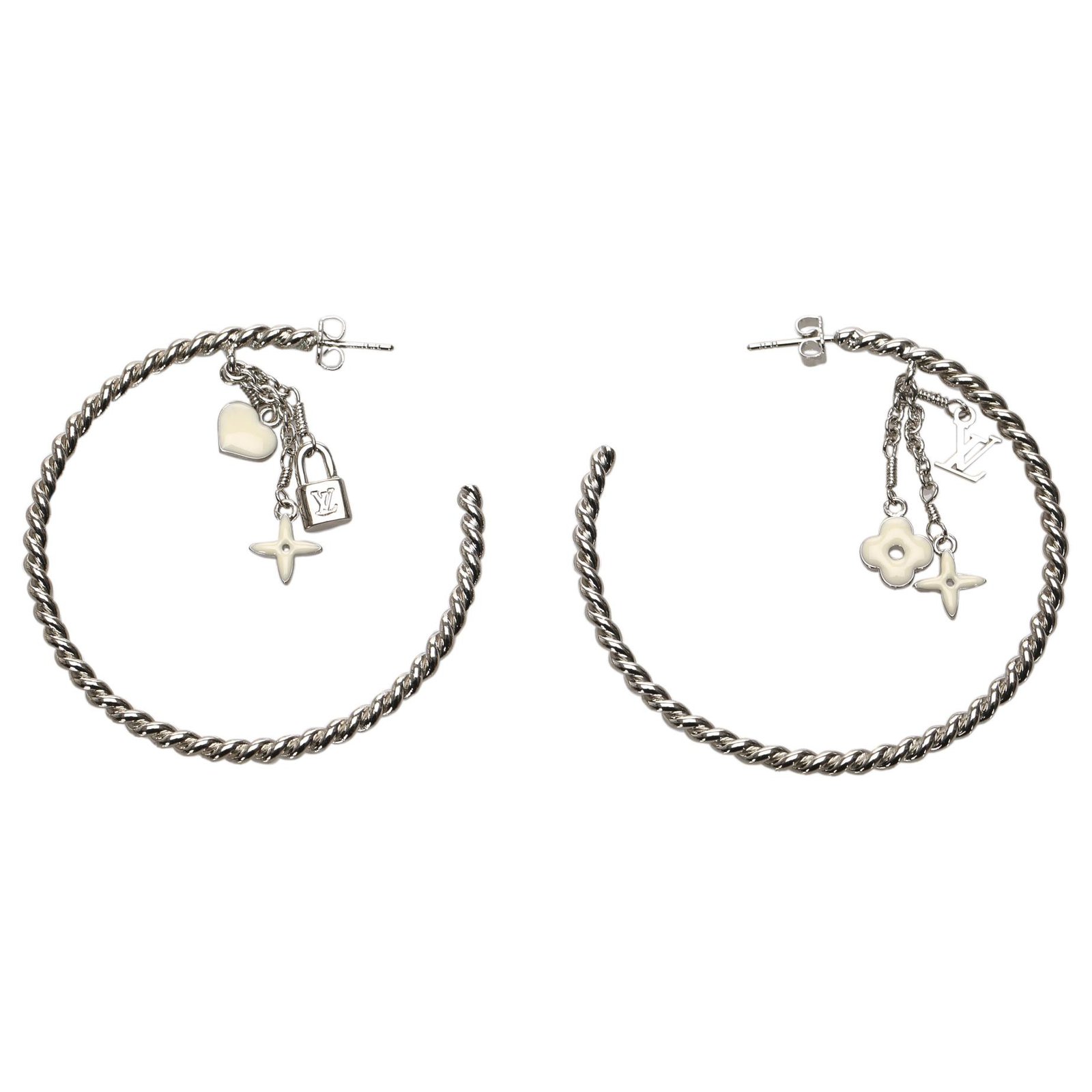 Louis Vuitton Silver Sweet Monogram Creole Hoop Earrings Silvery White  Metal ref.184304 - Joli Closet