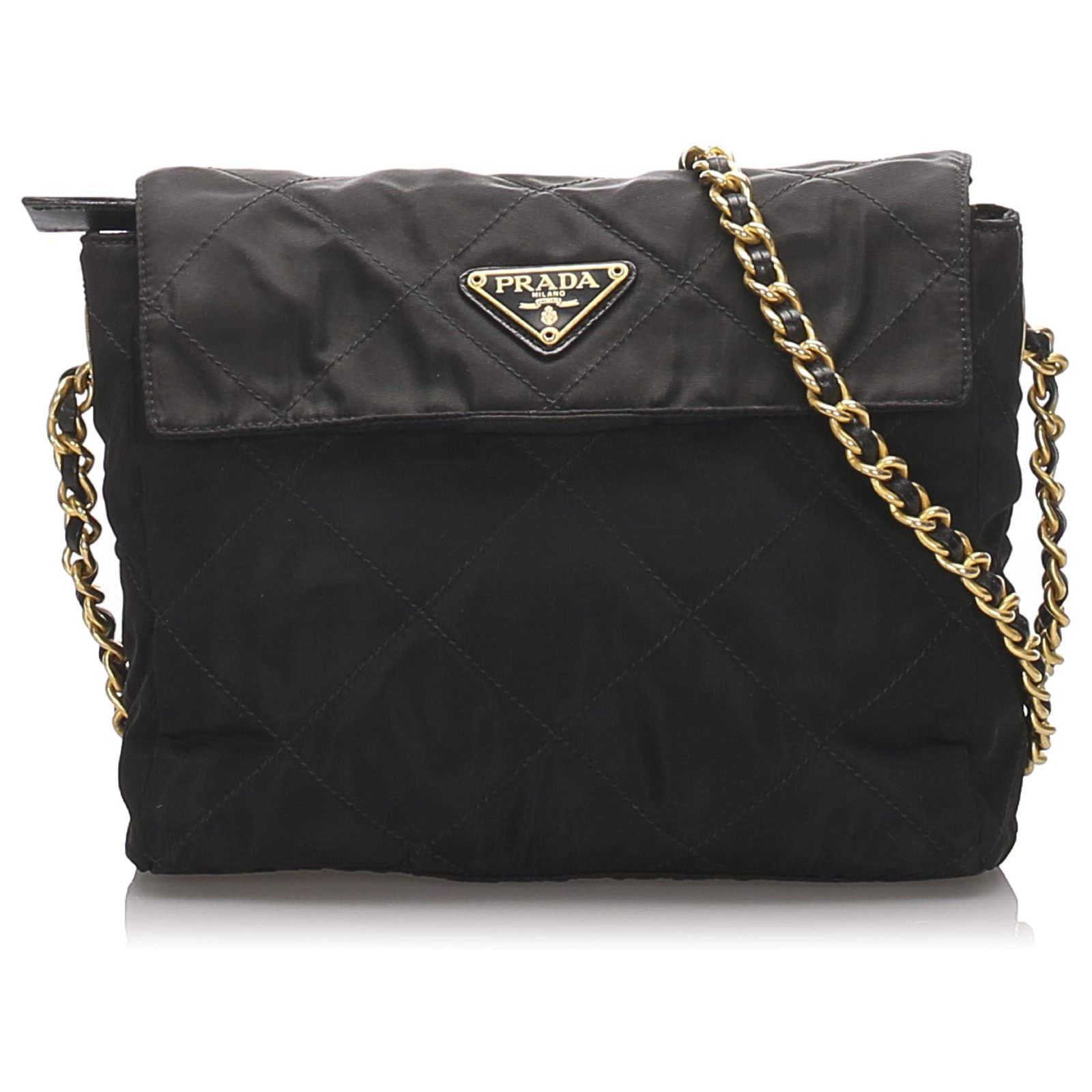 ショルダーバッグ・ポシェット Prada Nylon Quilted Chain Shoulder Bag Black Prada Re-Edtion Nylon Quilted Black Triangle Logo Crossbody