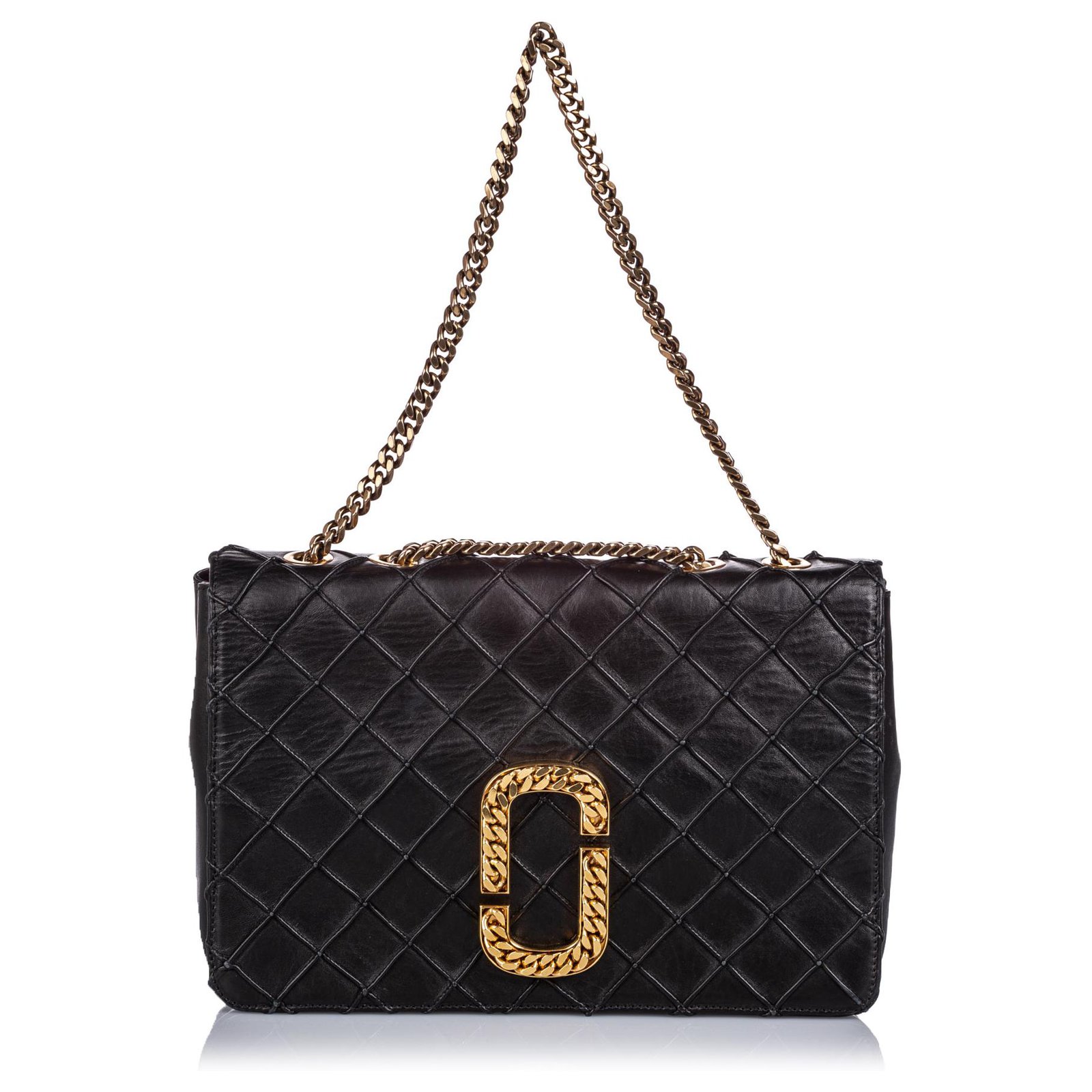 Marc Jacobs Black lined J Quilted Leather Flap Pony-style calfskin  ref.184515 - Joli Closet
