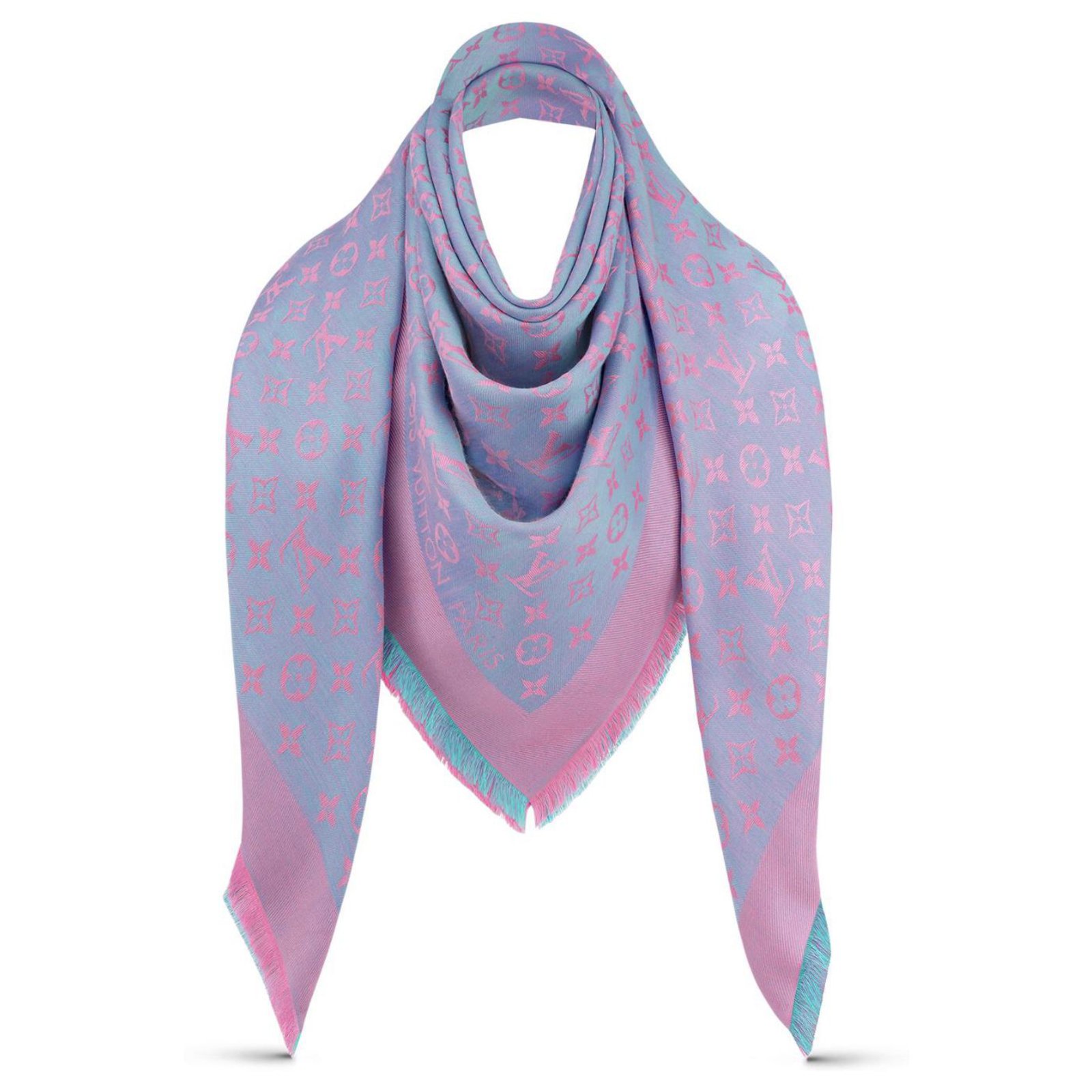 LOUIS VUITTON Patterned silk scarf in shades of blue, re…