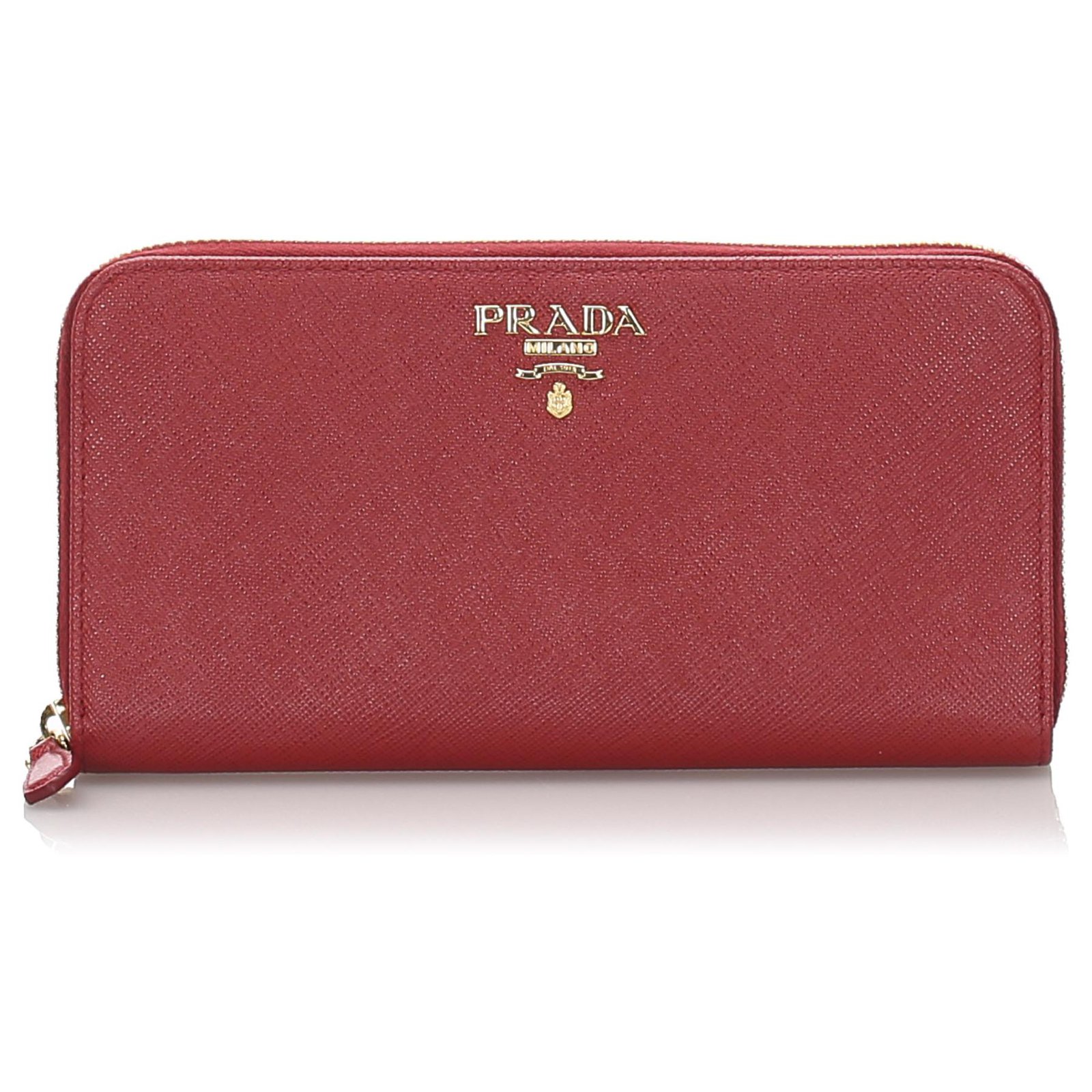 Prada Red Saffiano Zip Card Holder