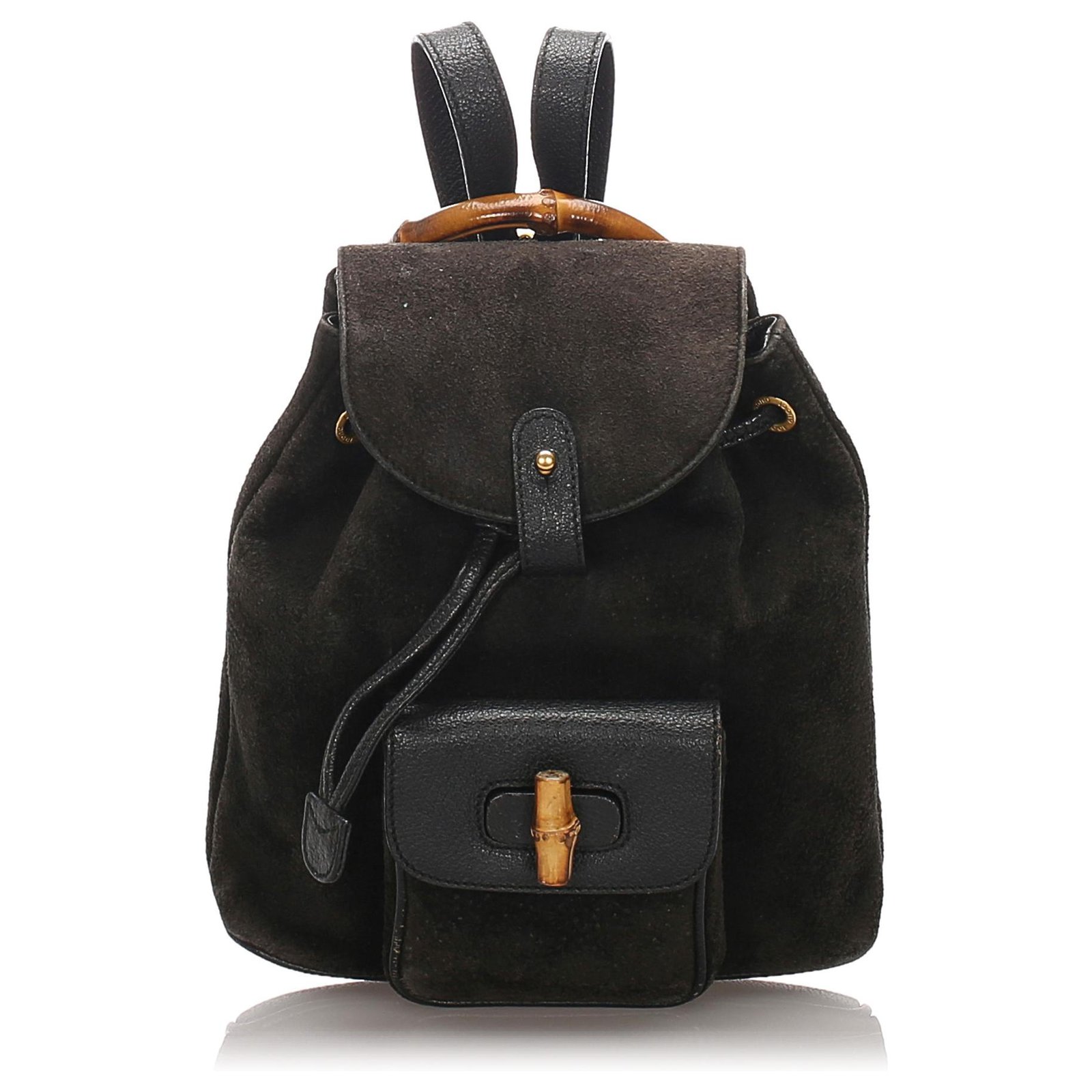Gucci Gucci Black Bamboo Suede Backpack 
