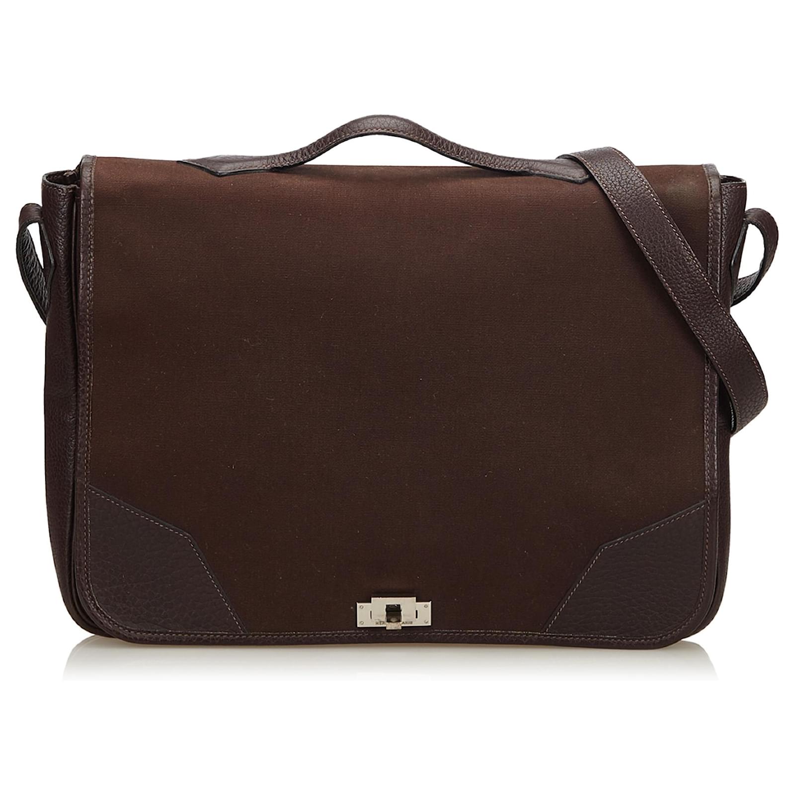 Hermès Hermes Brown Victoria Messenger Bag Cuir Toile Tissu Marron