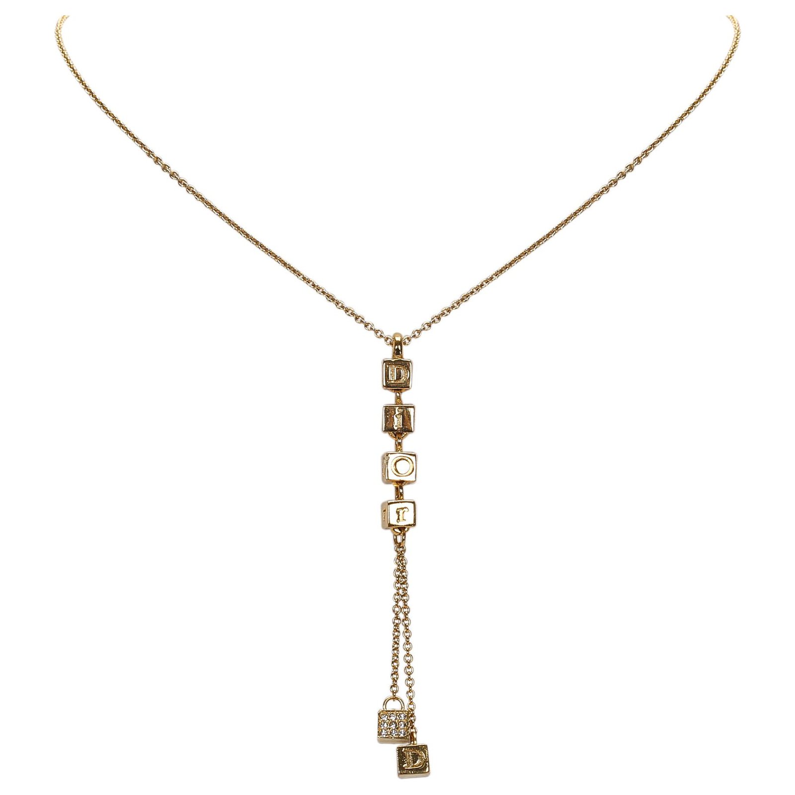 Christian Dior Necklace Gold Dice Gamble Crystal Cube Chain 