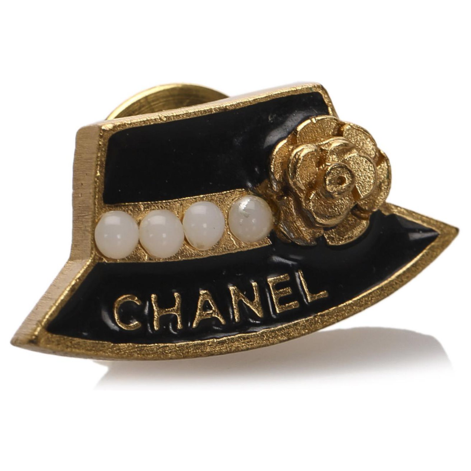 Chanel Black Metal Hat Brooch