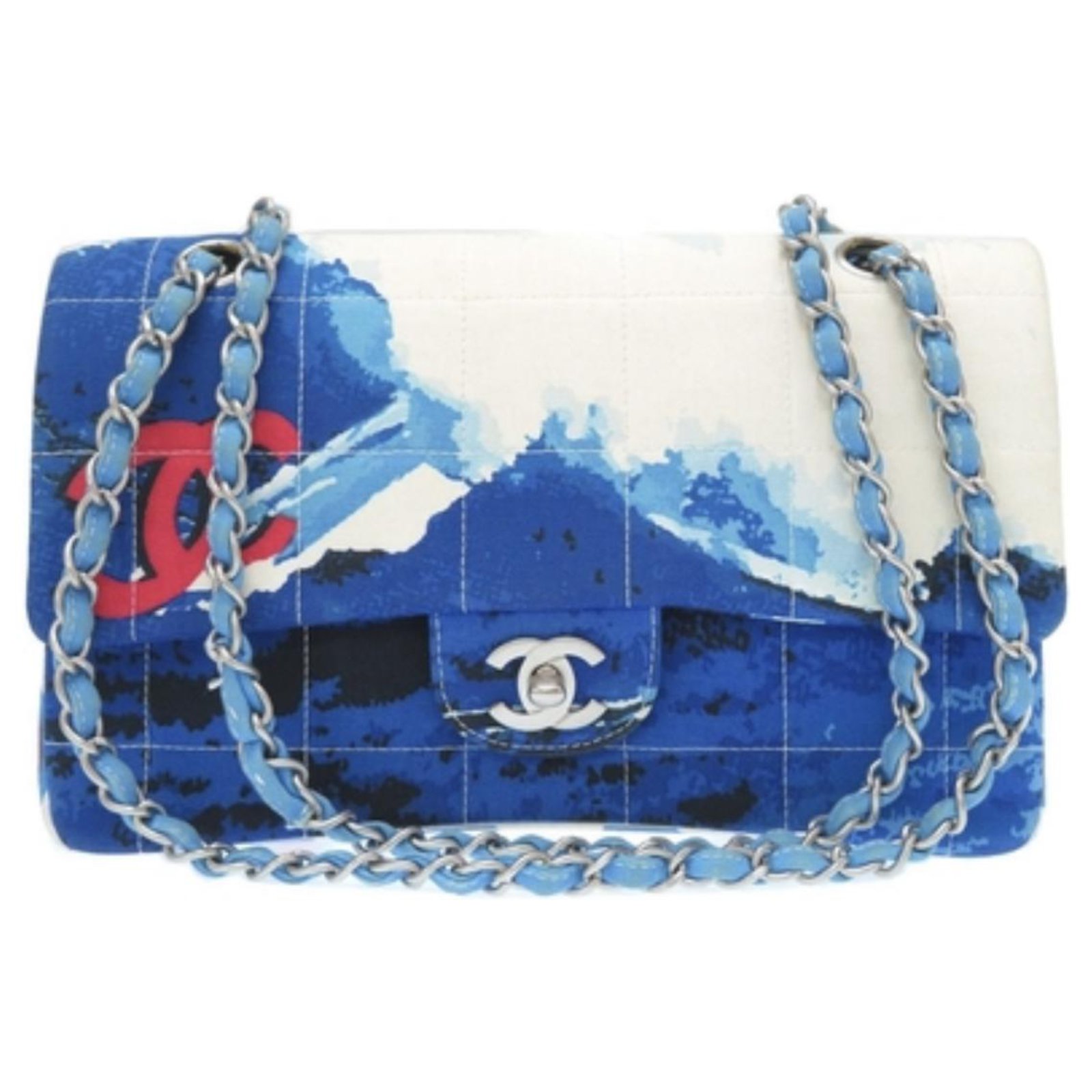 Diana Chanel Surf Line Jumbo Flap Bag Blue Cloth ref.188486 - Joli Closet