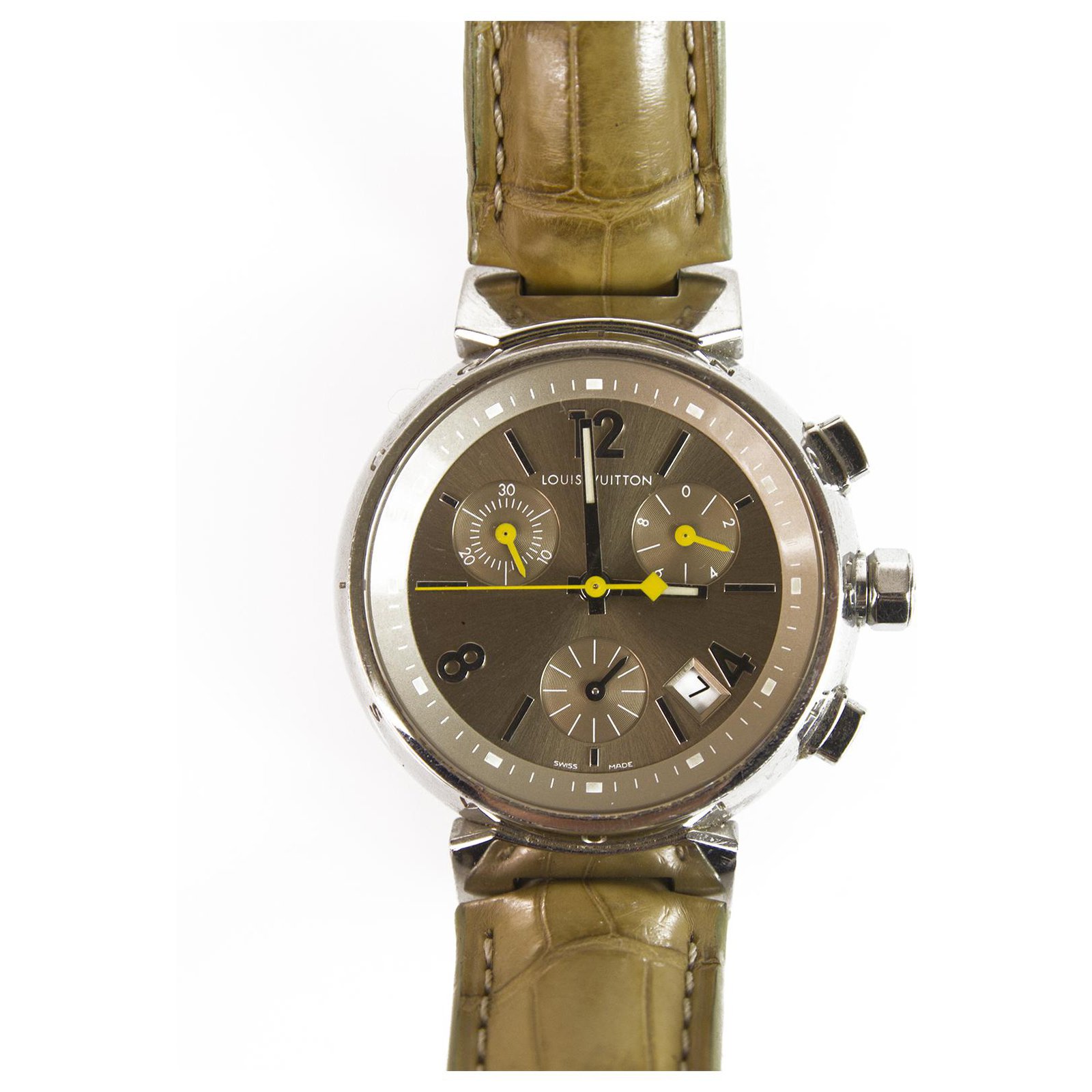 LOUIS VUITTON Q1122 Sable Medium Tambour Chronograph Quartz Watch 34mm  women's Silvery Steel ref.188513 - Joli Closet
