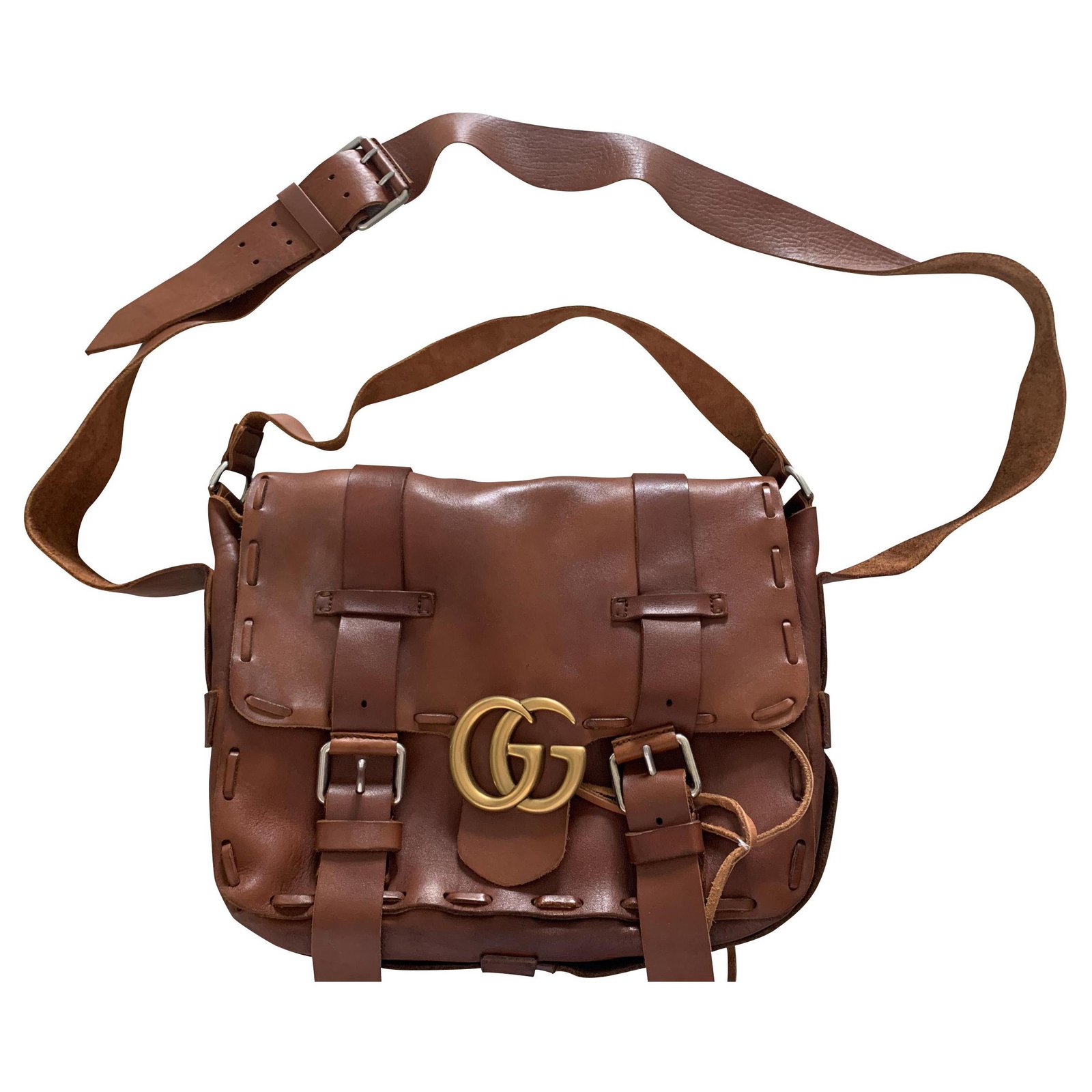 gucci brown leather messenger bag