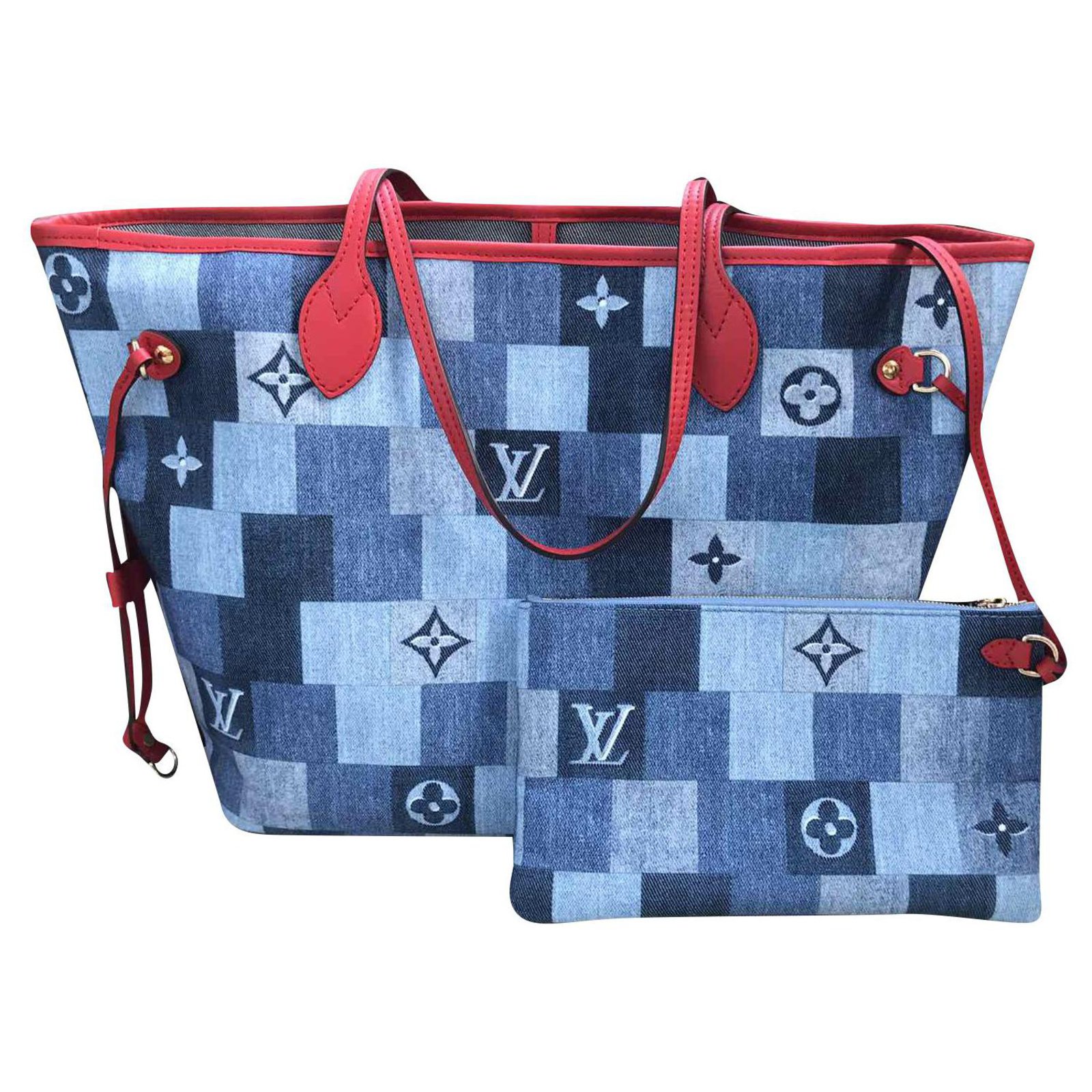 Louis Vuitton Denim Patchwork Monogram Neverfull MM Tote Bag with