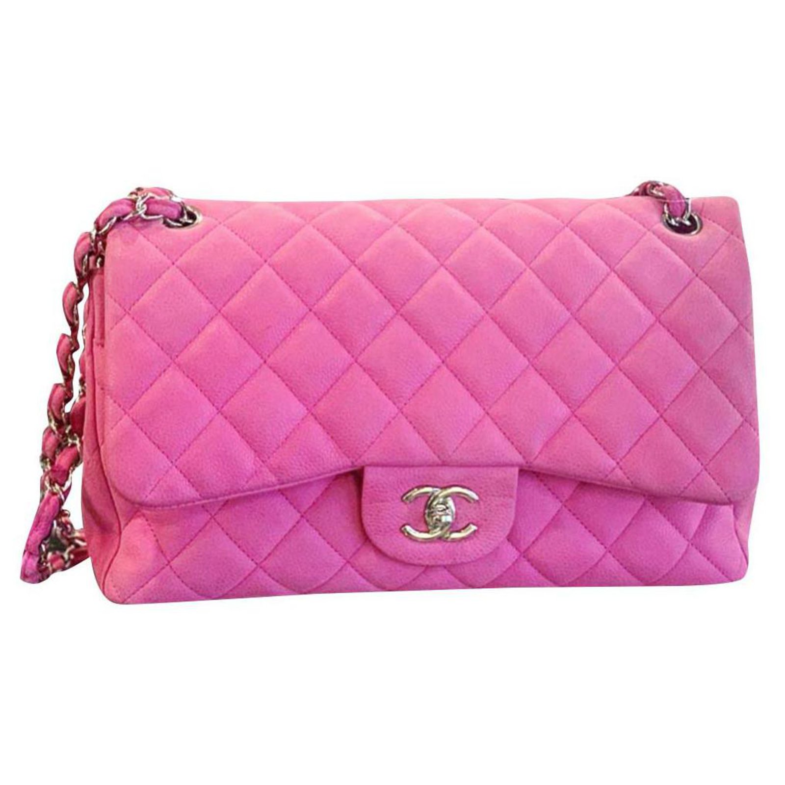 Timeless CHANEL Jumbo Pink Suede Caviar classic flap bag Leather