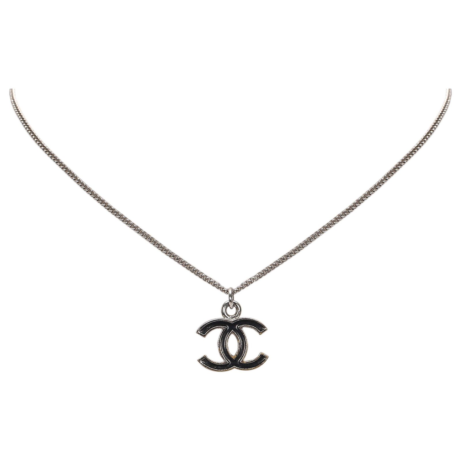 chanel necklace for women cc logo silver