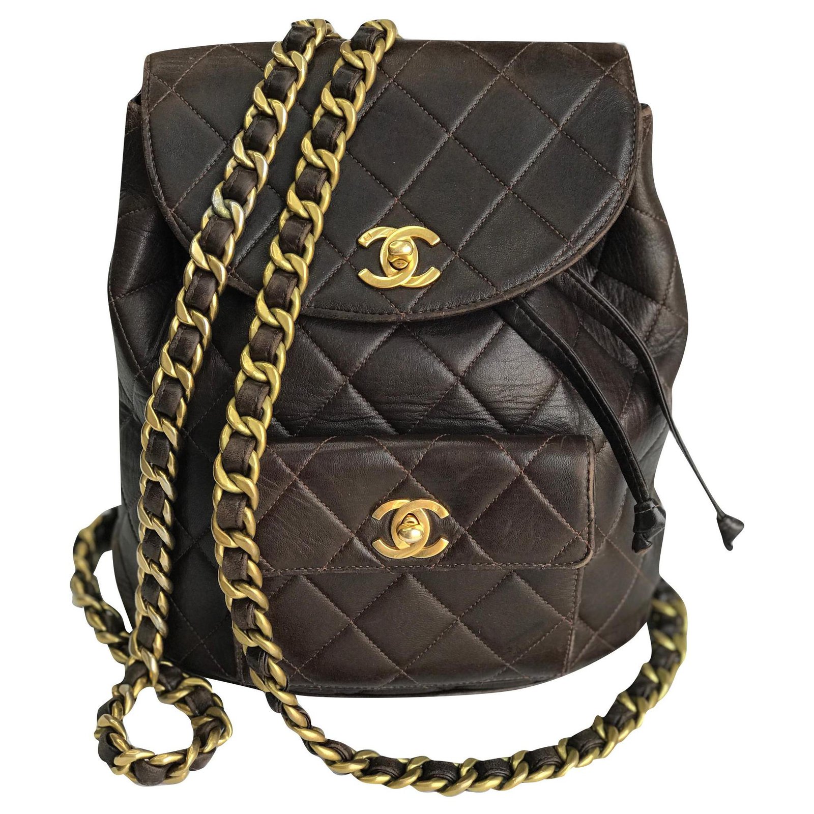 Chanel Iconic Duma Brown Backpack Vintage Dark brown Leather ref
