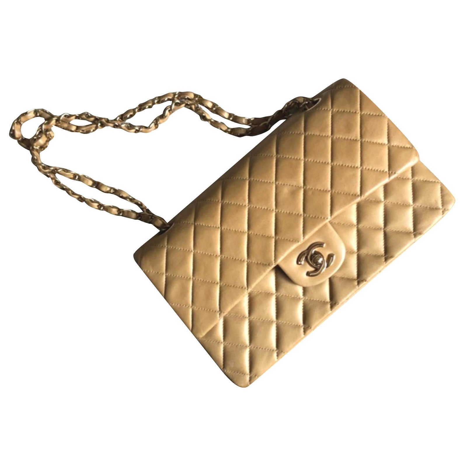 Timeless Chanel Beige Lambskin medium classic flap bag Leather ref.192462 -  Joli Closet
