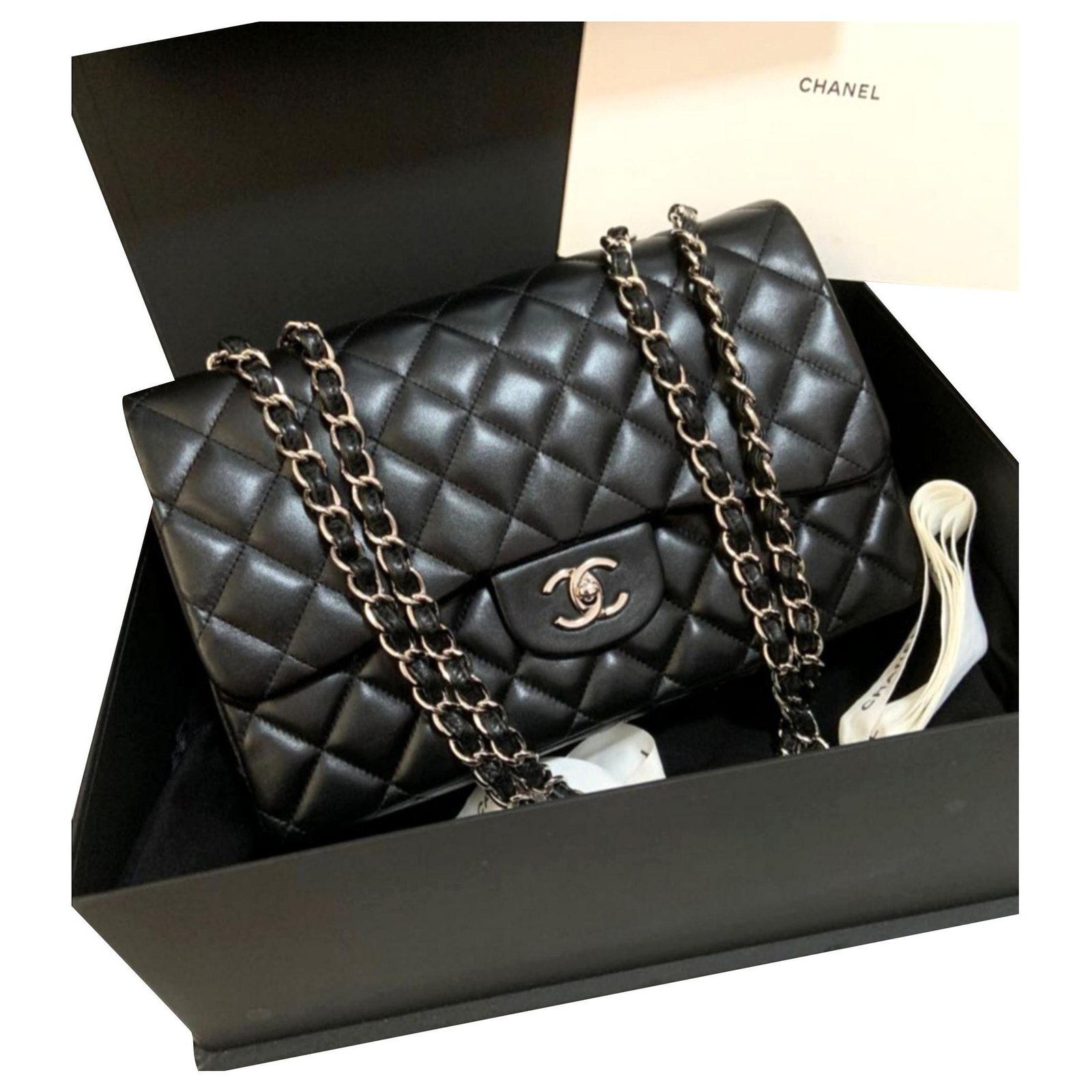 Timeless Chanel Black Jumbo classic flap bag Leather ref.192473