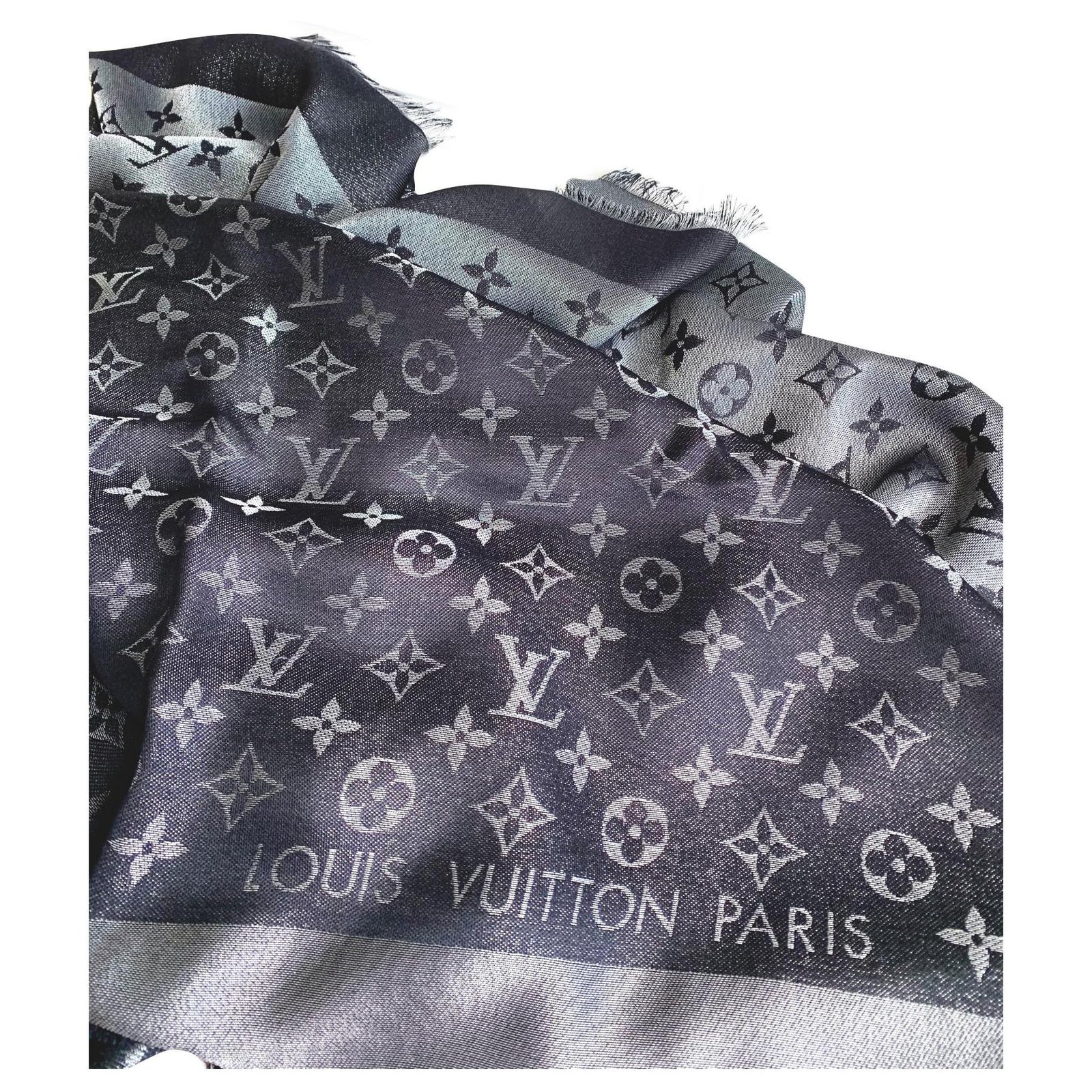 Louis Vuitton Black Monogram Pattern Silk Scarf