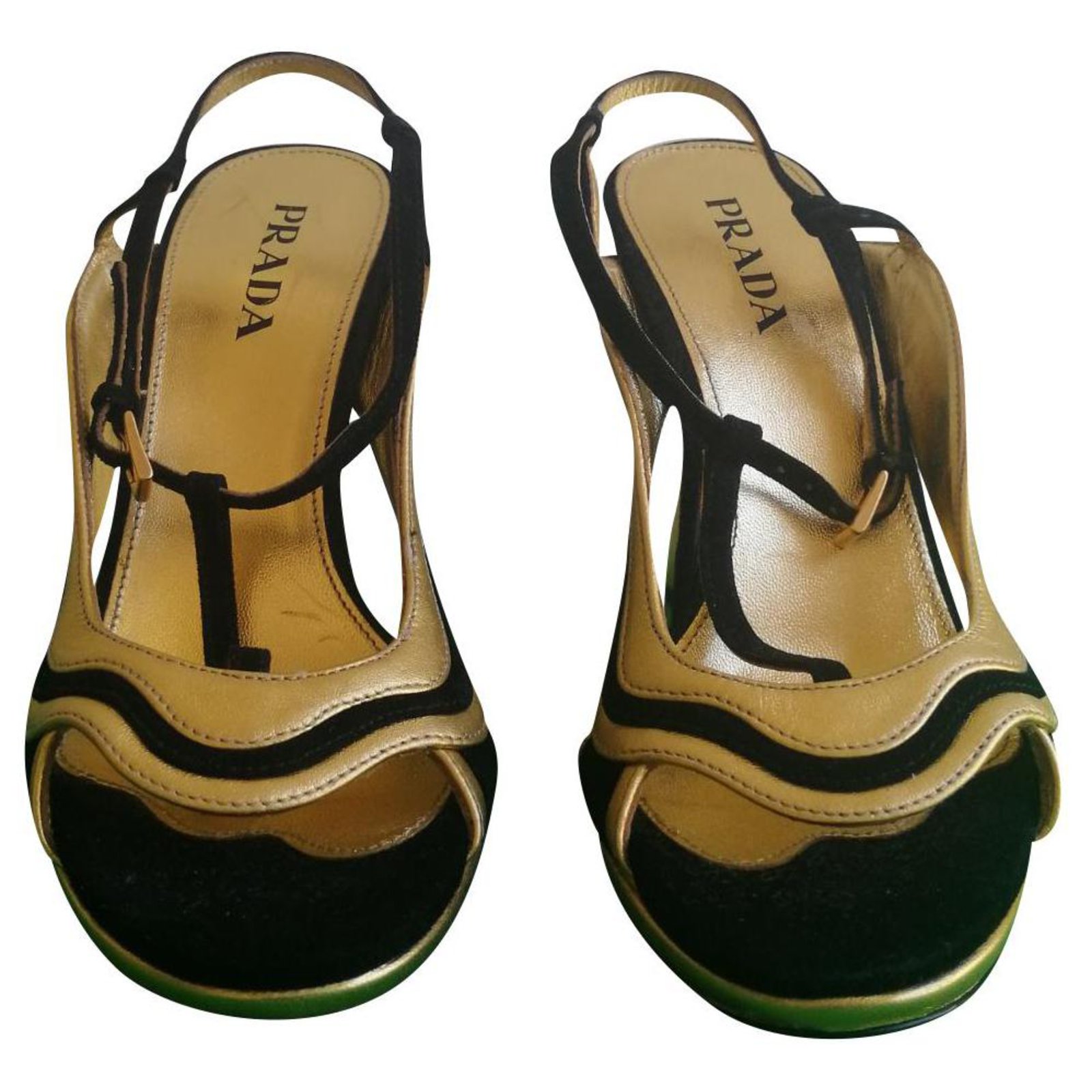 gold prada sandals