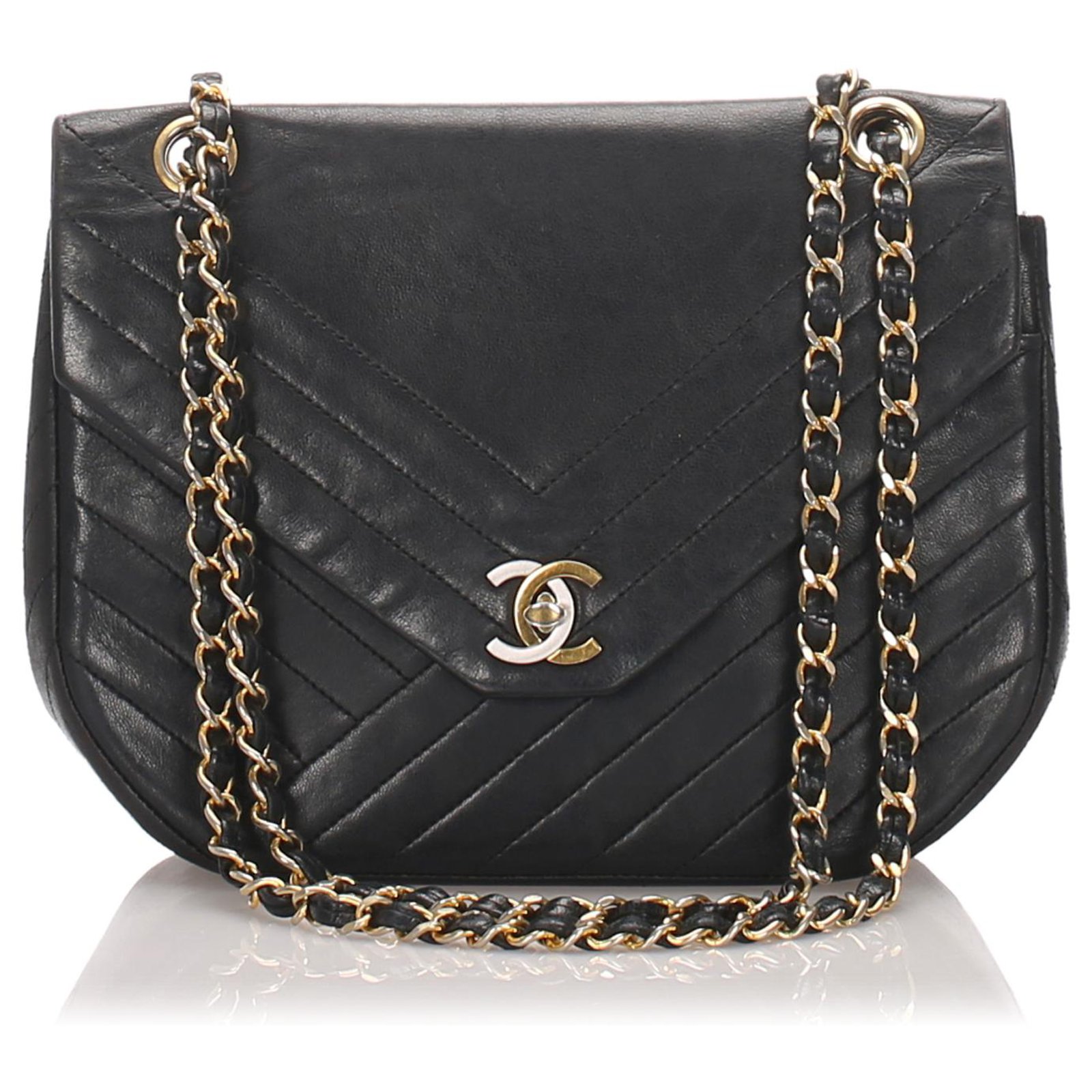 Chanel Vintage Mini Black Chevron Quilted Lambskin Envelope Flap