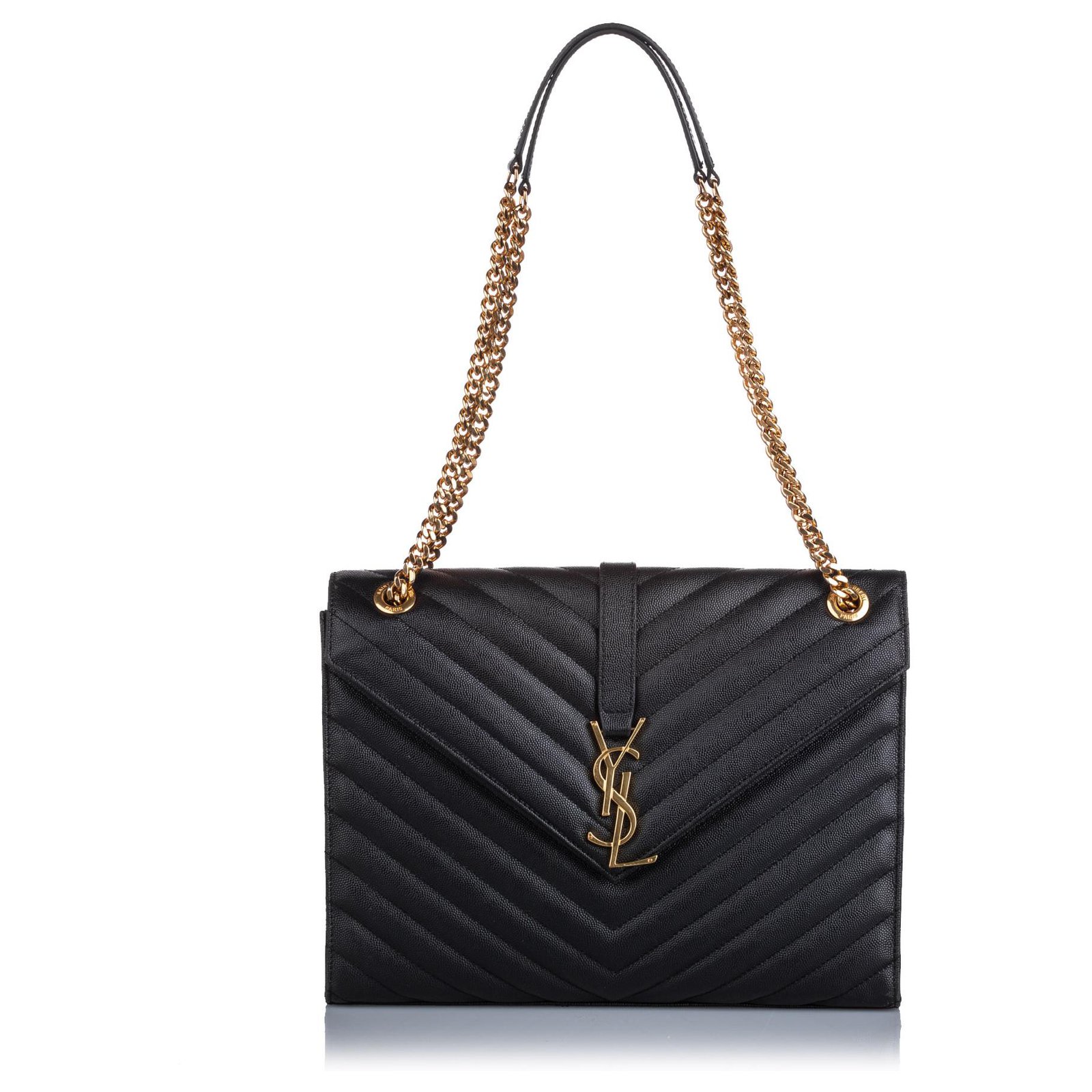 SOLD - YSL Classic Monogram Envelope Medium Bag Black SHW_Yves