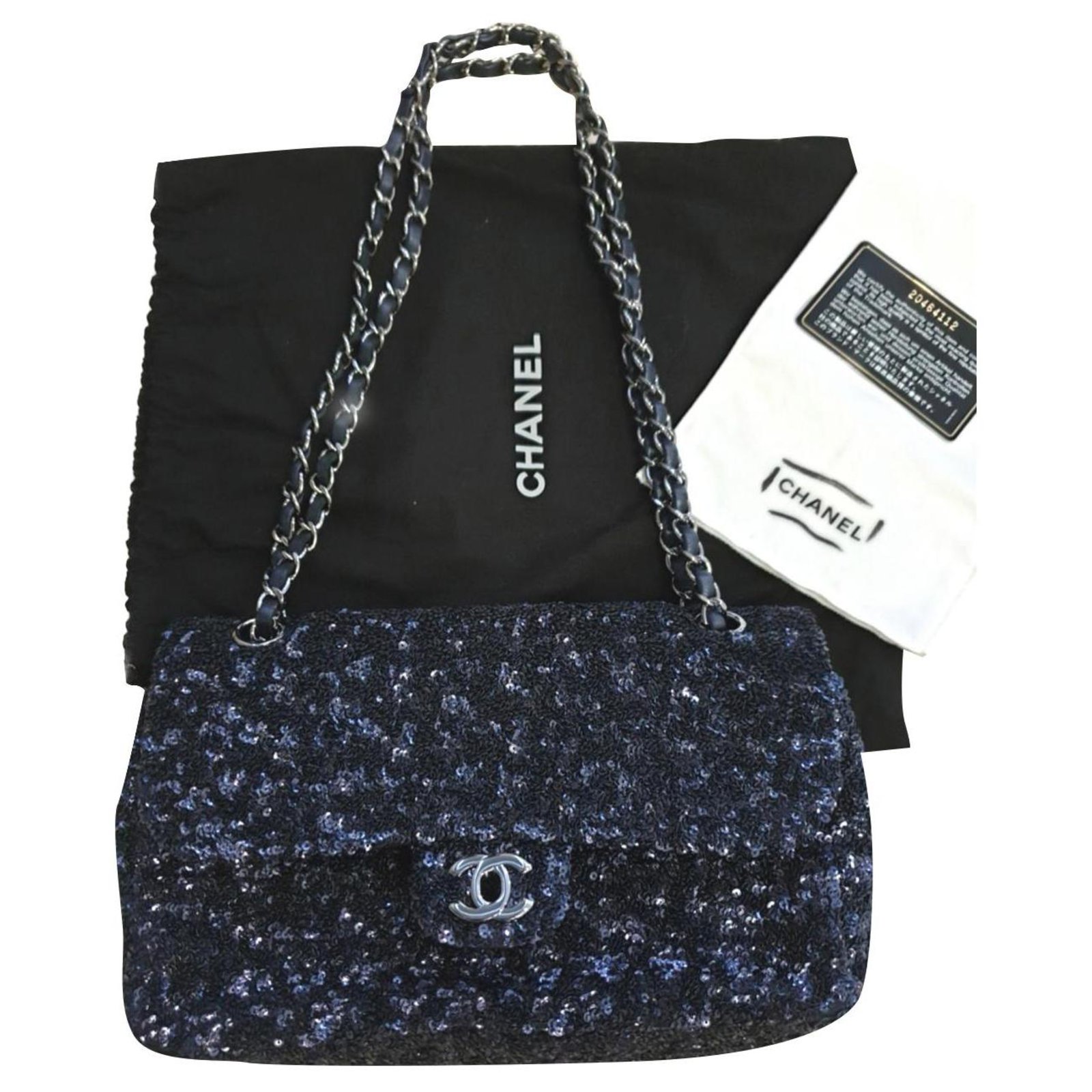 Timeless Rare Chanel sequin classic flap bag Blue ref.194199 - Joli Closet