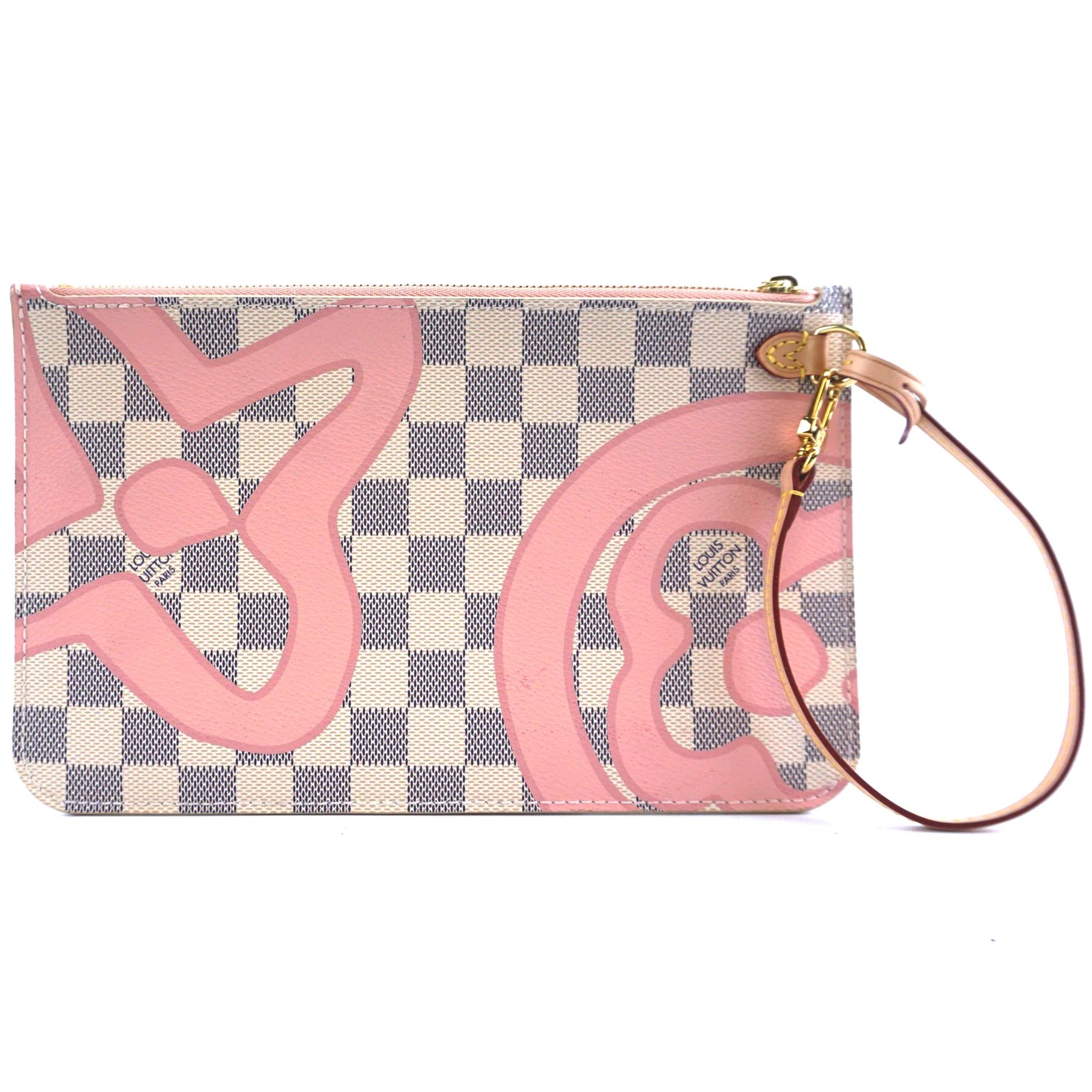 Pochettes Louis Vuitton Toile Louis Vuitton Neverfull Pochette XL Tahitienne Rose Damier Azur ...