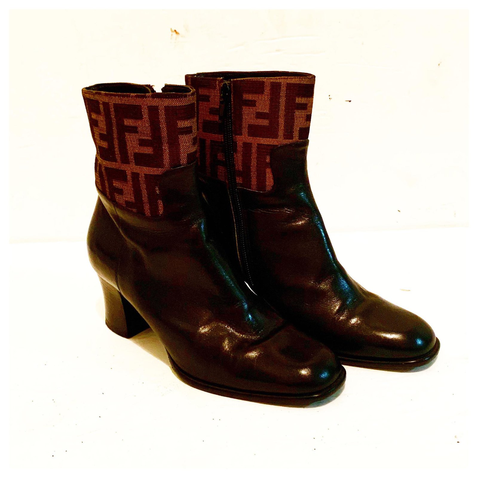 Fendi Vintage Zucca FF \u0026 Leather Ankle 