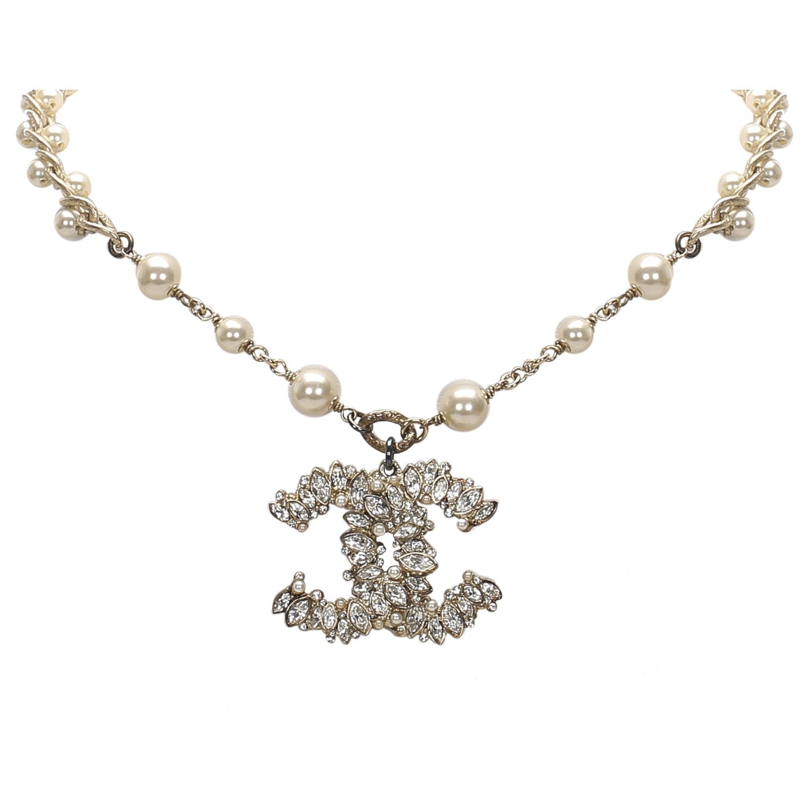 Chanel White CC Faux Perlenkette Weiß Golden Metall ref.194722 - Joli Closet