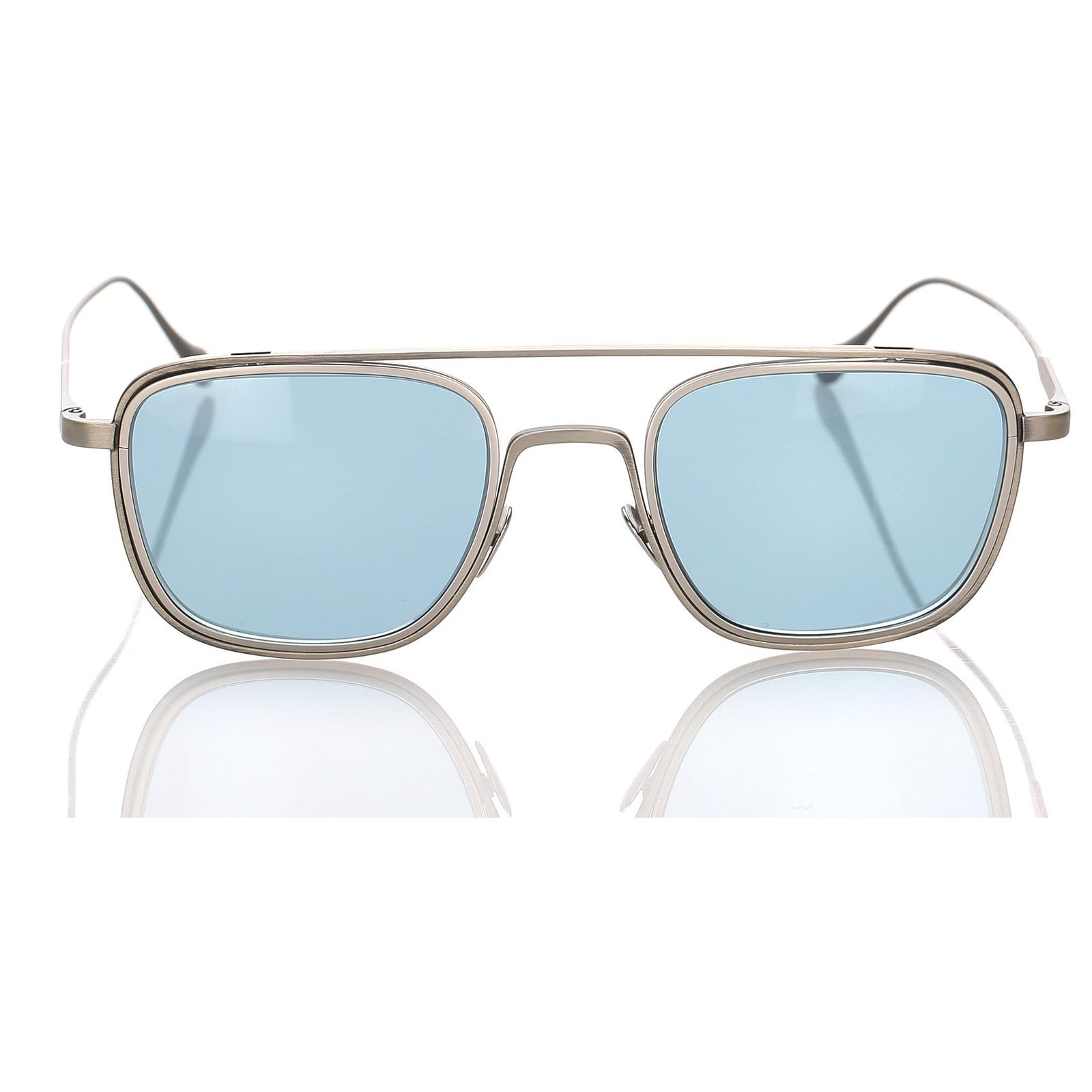 Armani Blue Square Tinted Sunglasses Silvery Light blue Metal ref