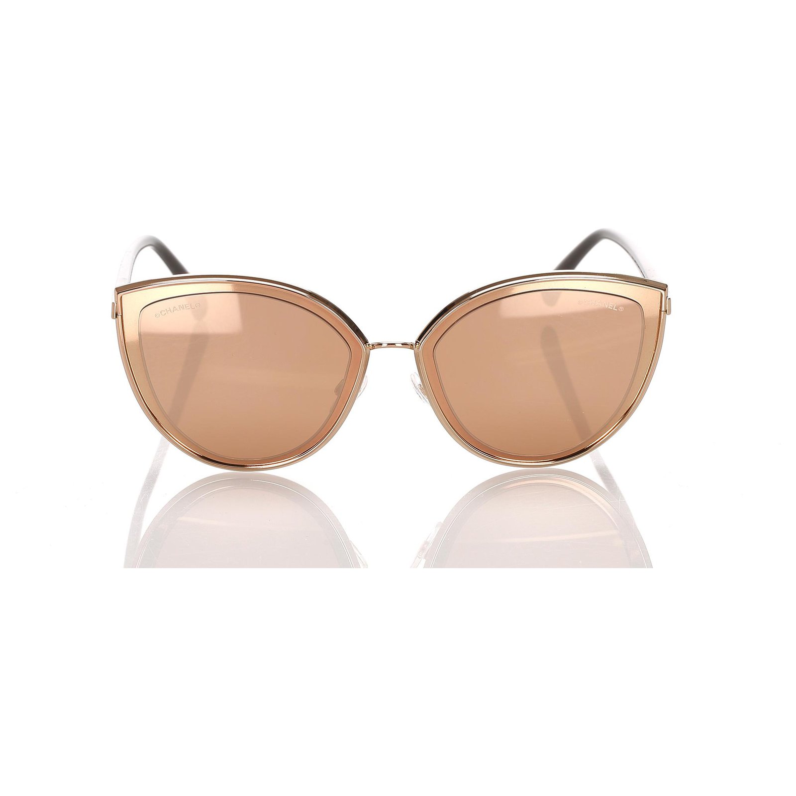 Chanel Gold 18K Cat Eye Mirror Sunglasses Pink Golden Metal