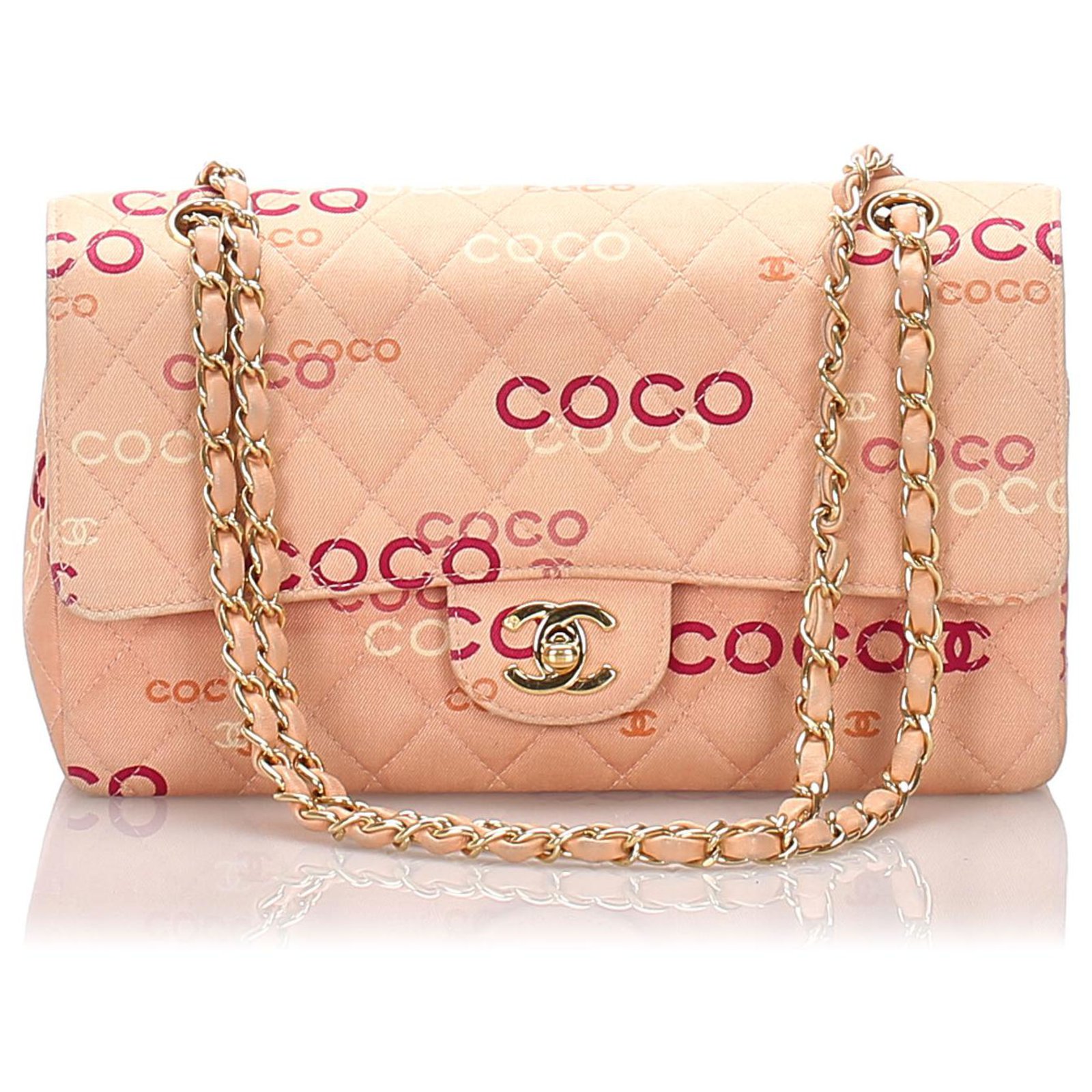 Chanel Pink Medium Coco Classic lined Flap Bag White Leather Cotton Cloth  ref.194748 - Joli Closet