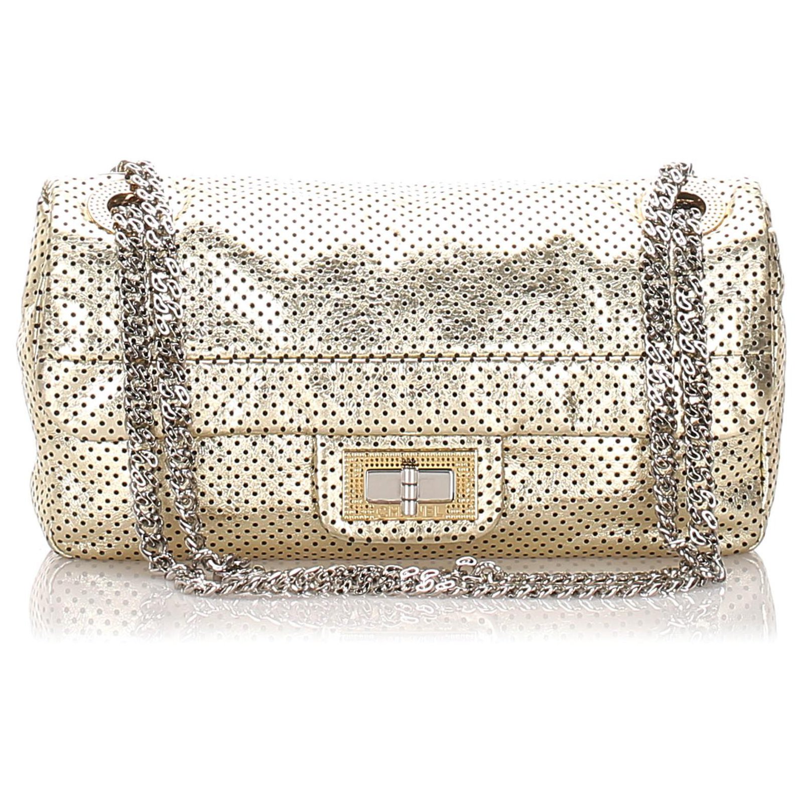 Chanel Gold Perforated Drill Leather Flap Bag Golden Pony-style ...